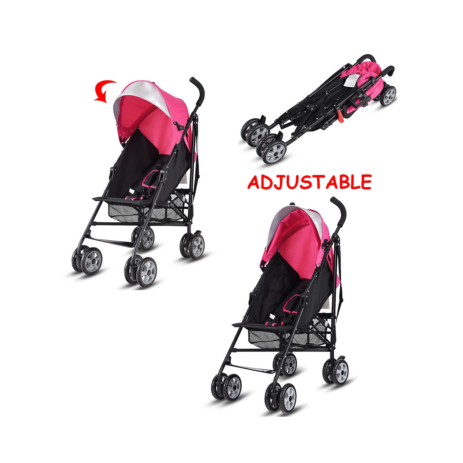 Poussette parapluie légère pliante pour tout-petits de Costway avec panier de rangement noir/rose/vert/orange