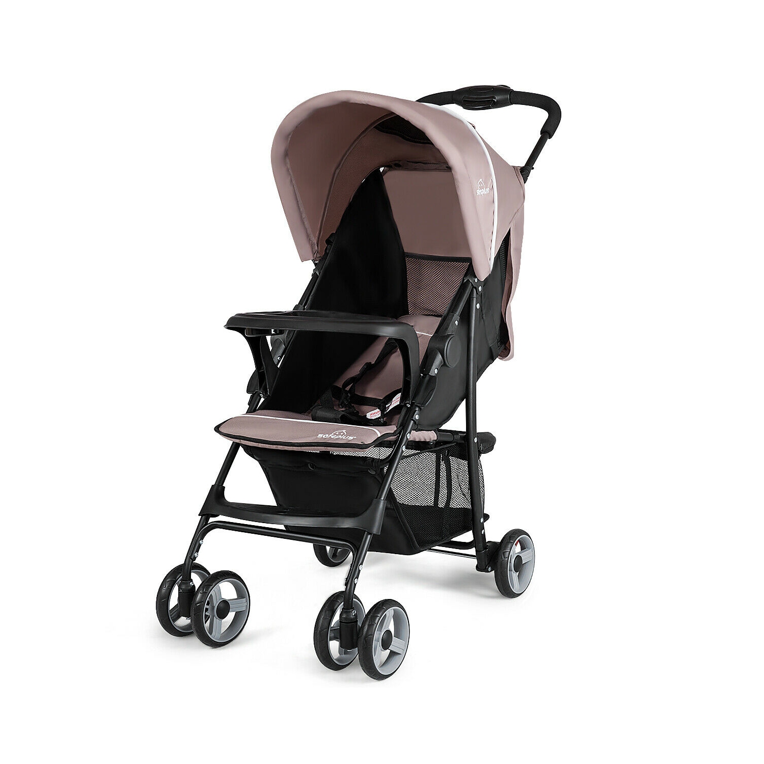 Poussette pliable légère de Costway Système de sécurité à 5 points pour bébé avec poussette pour bébé, café de 0-36 mois