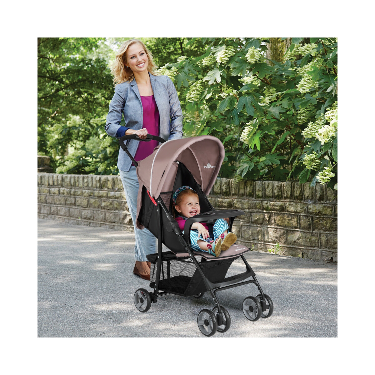 Poussette pliable légère de Costway Système de sécurité à 5 points pour bébé avec poussette pour bébé, café de 0-36 mois