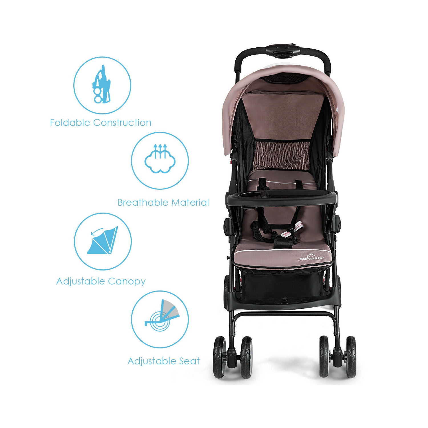 Poussette pliable légère de Costway Système de sécurité à 5 points pour bébé avec poussette pour bébé, café de 0-36 mois