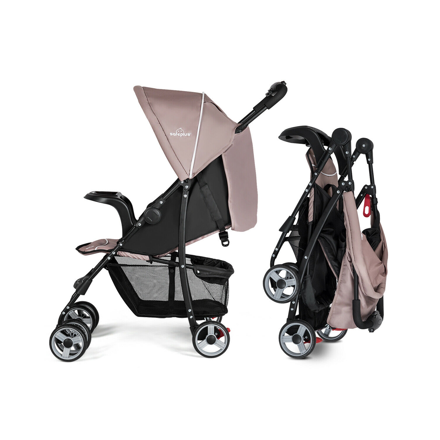Poussette pliable légère de Costway Système de sécurité à 5 points pour bébé avec poussette pour bébé, café de 0-36 mois