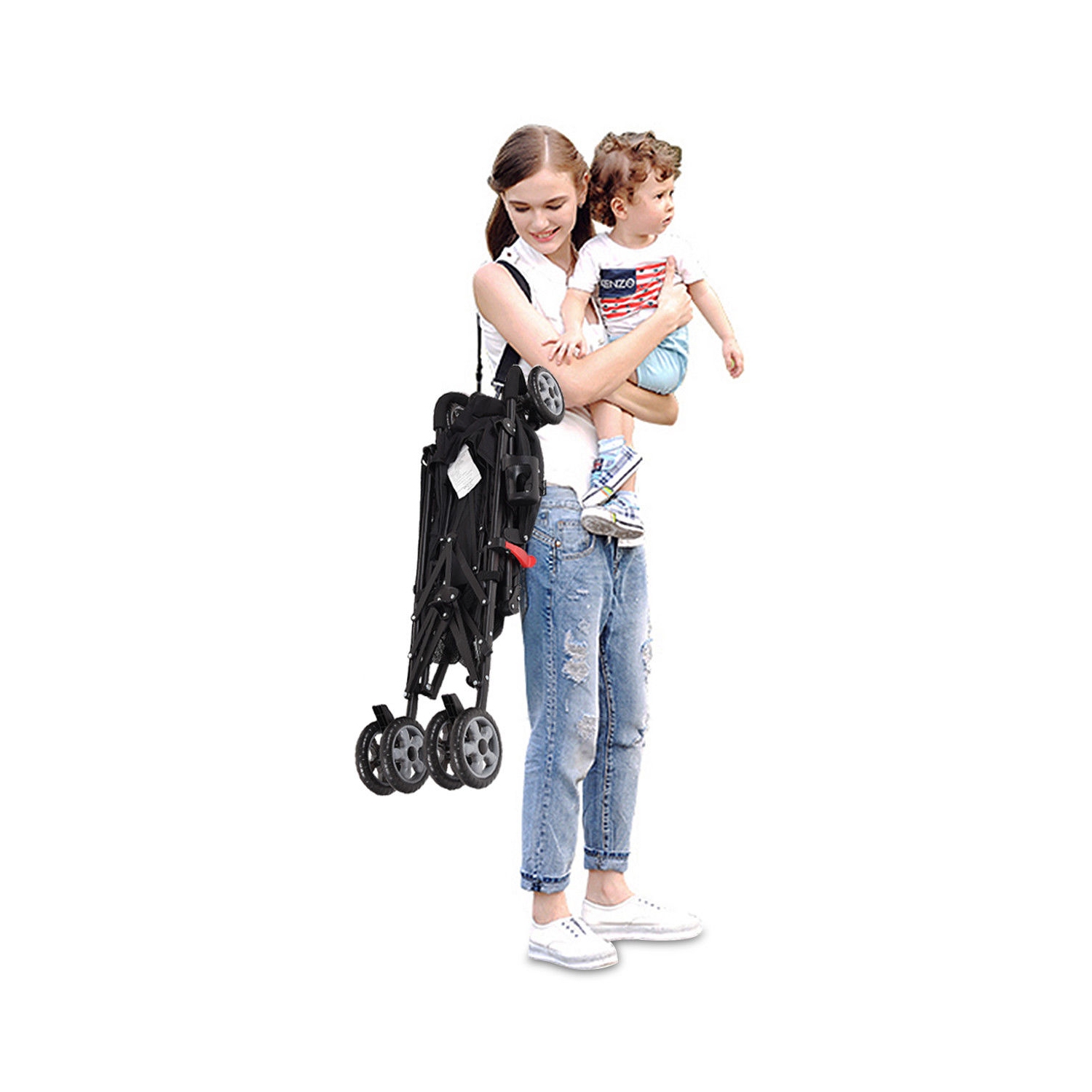 Poussette parapluie légère pliante pour tout-petits de Costway avec panier de rangement noir/rose/vert/orange