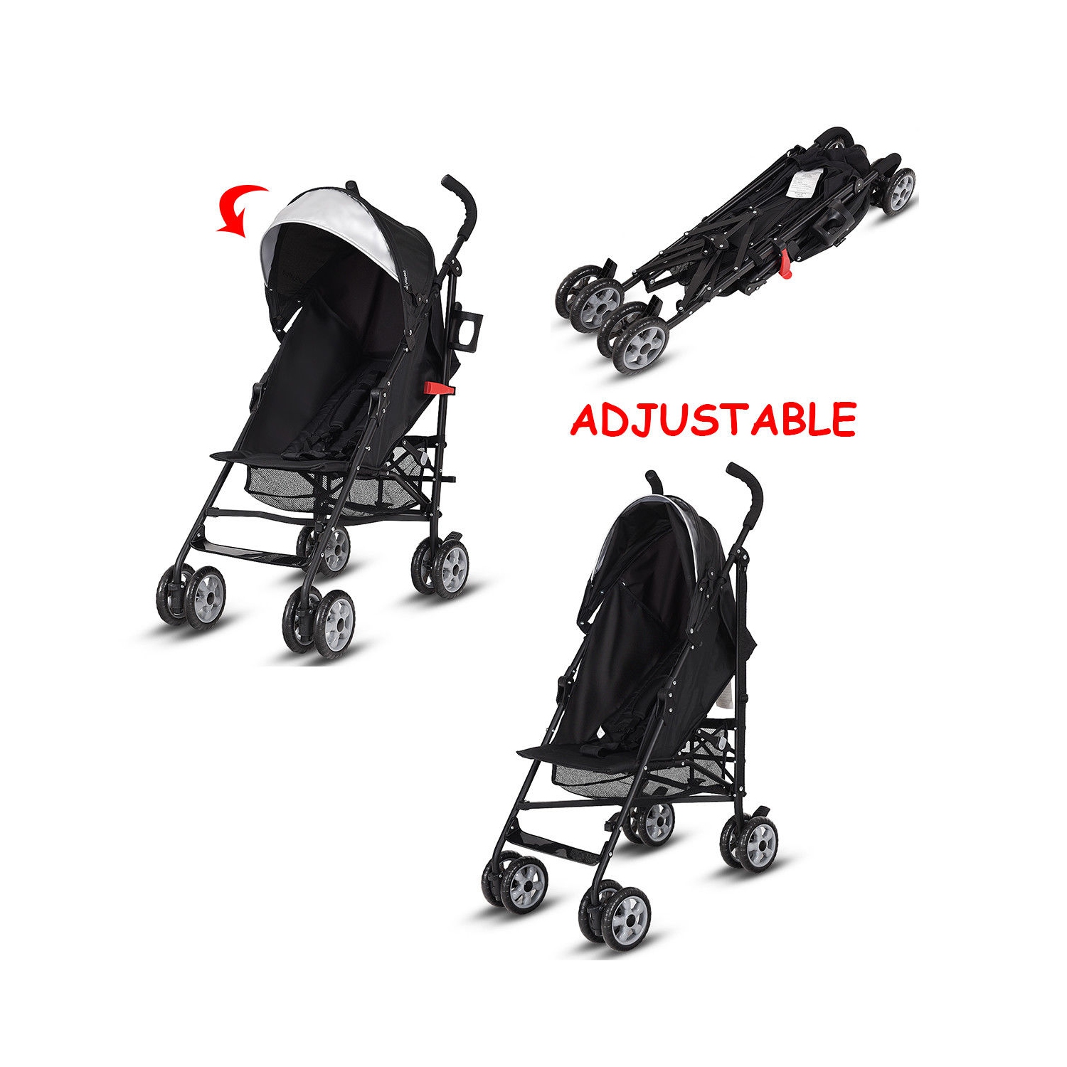 Poussette parapluie légère pliante pour tout-petits de Costway avec panier de rangement noir/rose/vert/orange