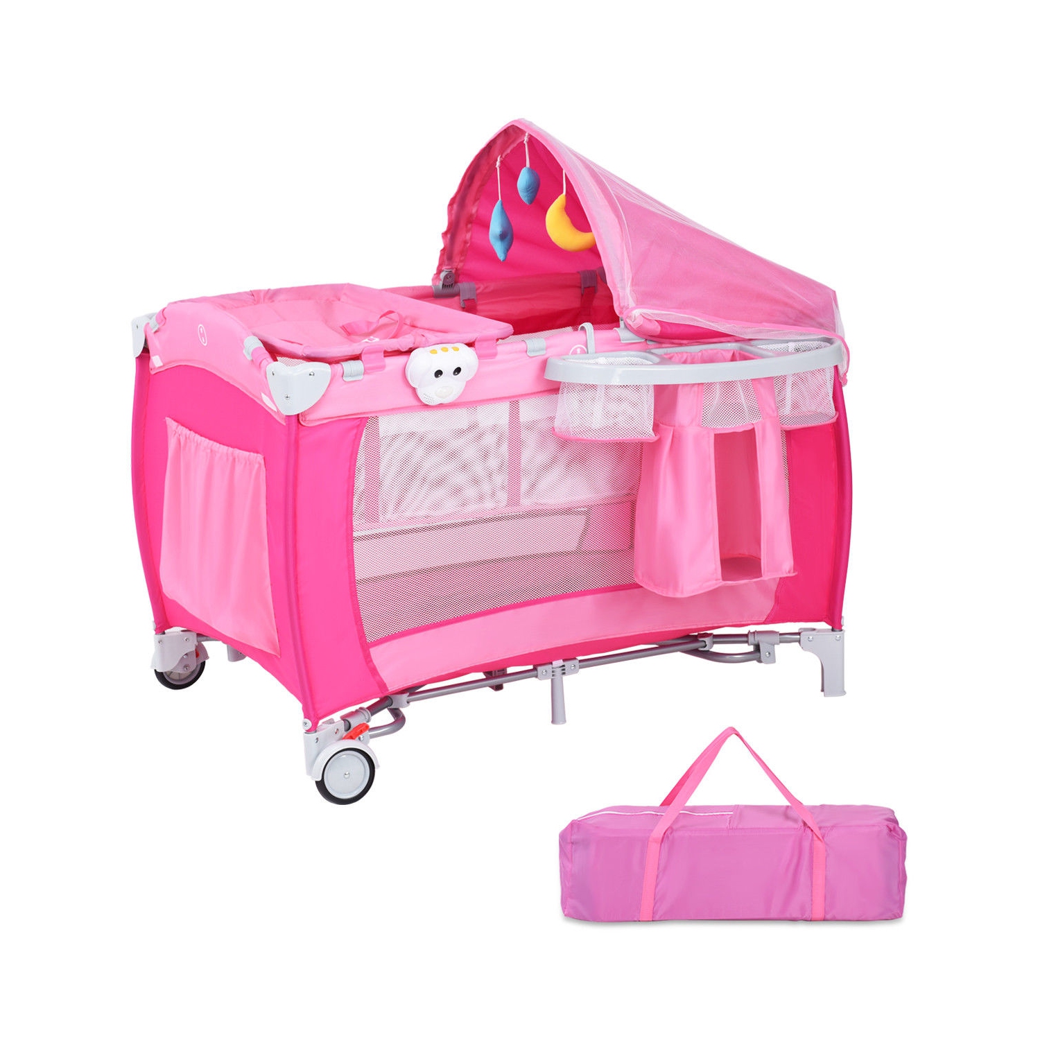 Foldable Baby Crib Playpen Travel Infant Bassinet Bed Mosquito Net Music