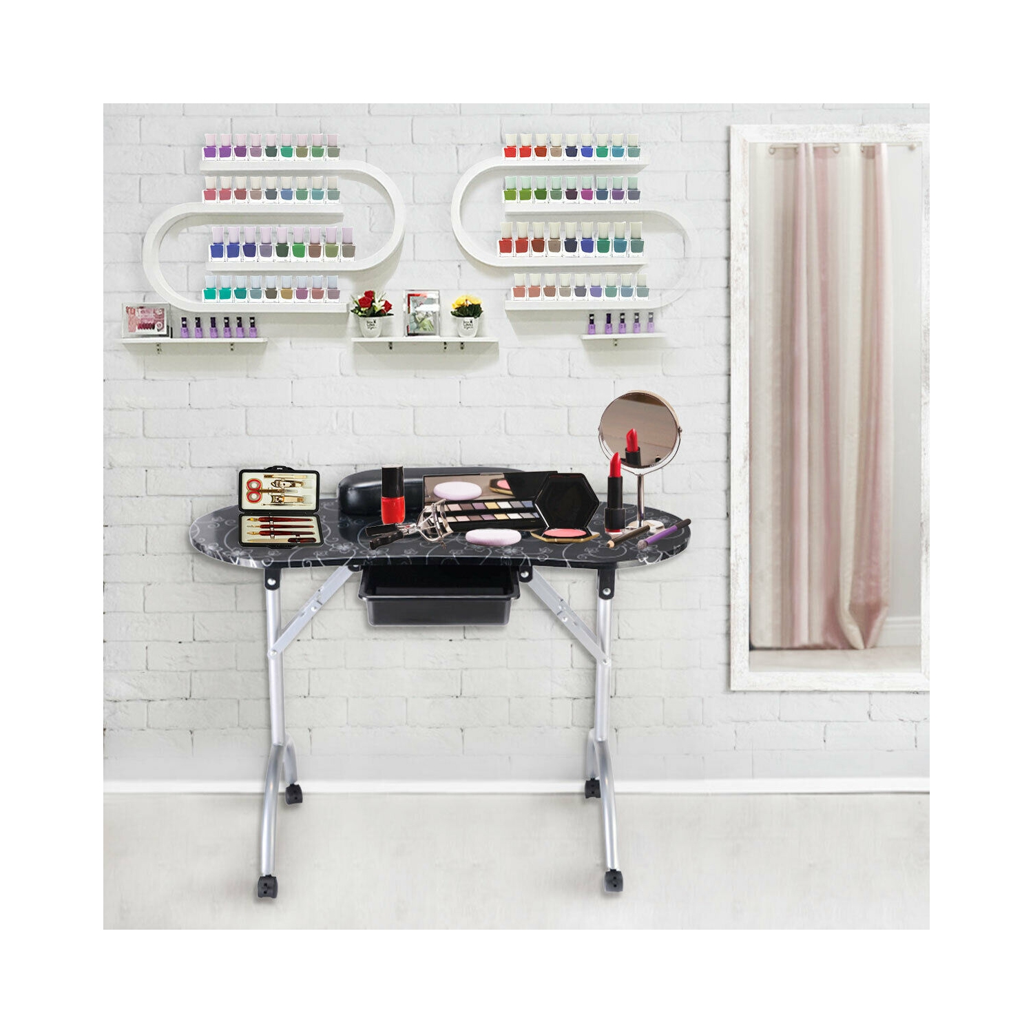 Costway Portable Manicure Nail Table Station Desk Spa Beauty Salon Equipment