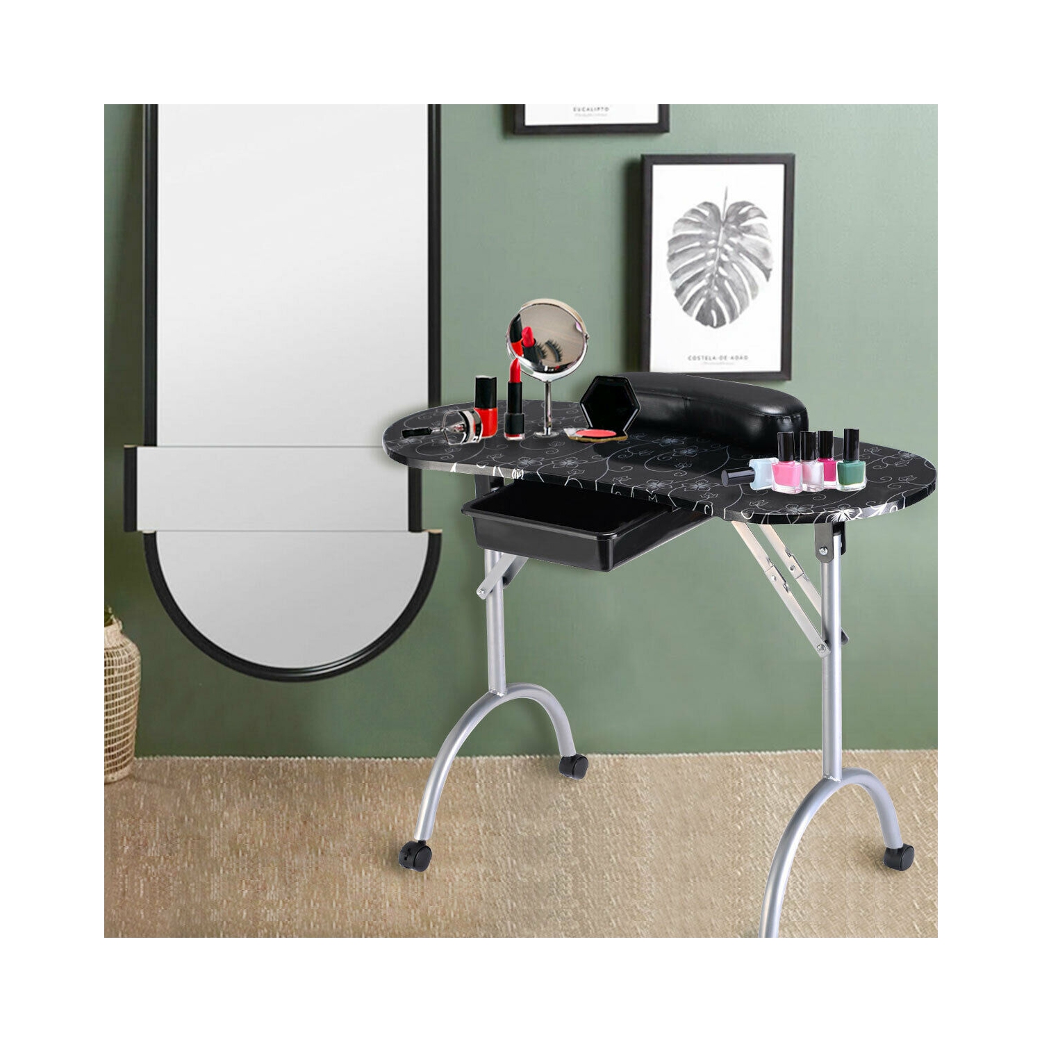 Costway Portable Manicure Nail Table Station Desk Spa Beauty Salon Equipment