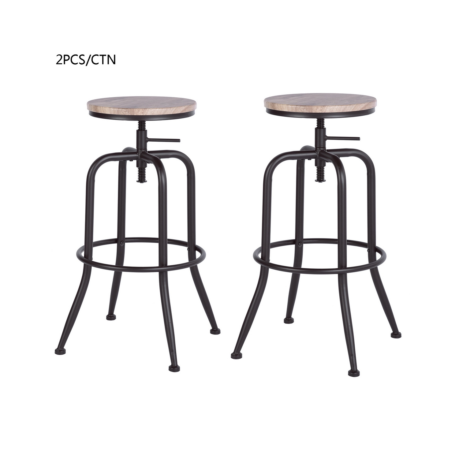 HOMY CASA Vintage Industrial Adjustable Bar Stools Set of 2, 27-30 INCH Counter Height Swivel Bar Stools Counter Stools for Kitchen Counter, Oak