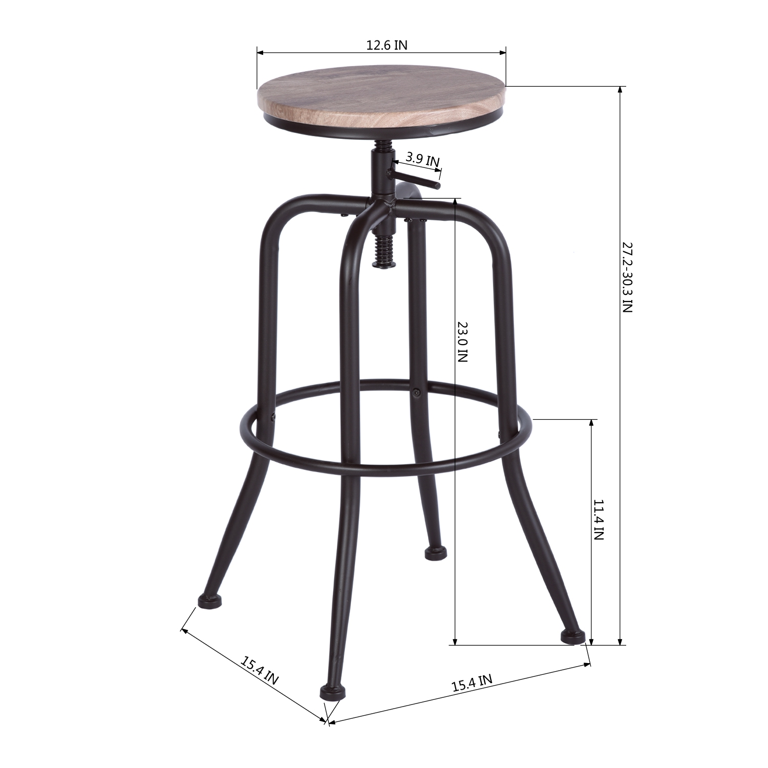 HOMY CASA Vintage Industrial Adjustable Bar Stools Set of 2, 27-30 INCH Counter Height Swivel Bar Stools Counter Stools for Kitchen Counter, Oak