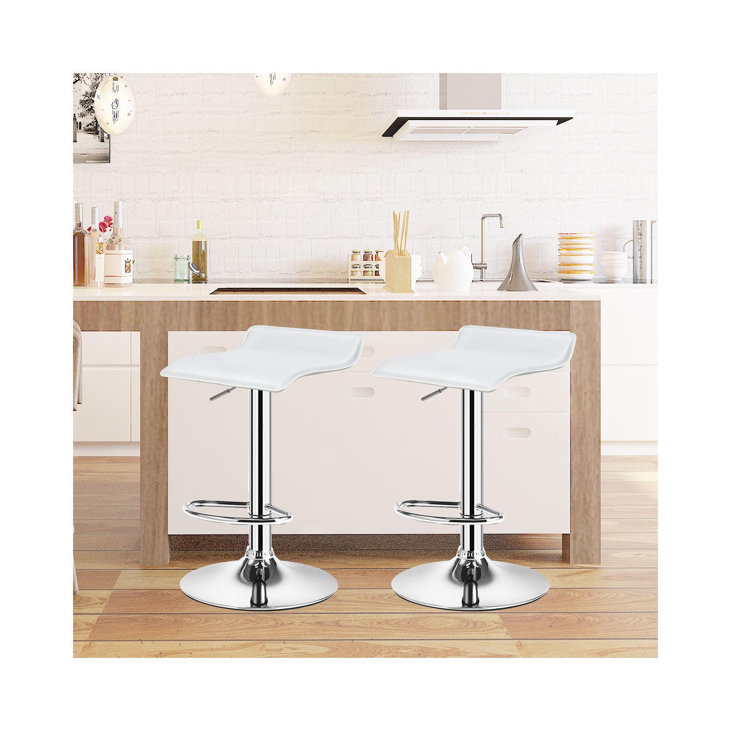 Ensemble de 2 tabourets de bar pivotants en PU Comptoir de cuisine réglable, Chaise de bar en cuir marque Costway