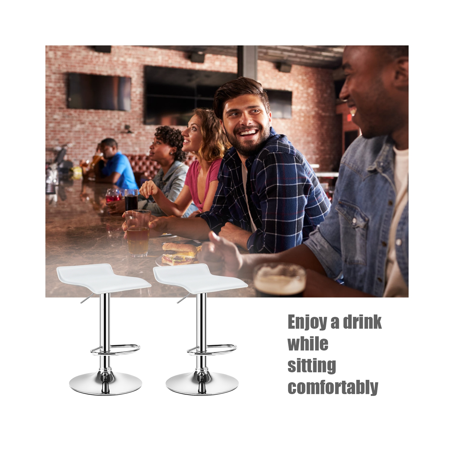 Ensemble de 2 tabourets de bar pivotants en PU Comptoir de cuisine réglable, Chaise de bar en cuir marque Costway