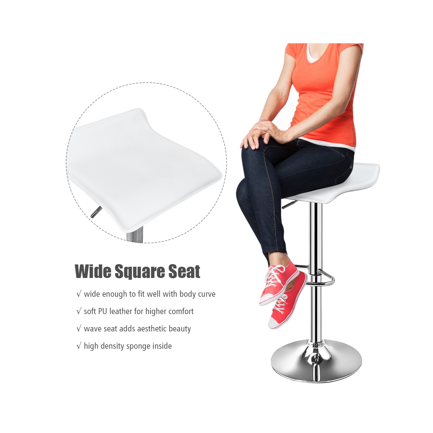 Ensemble de 2 tabourets de bar pivotants en PU Comptoir de cuisine réglable, Chaise de bar en cuir marque Costway