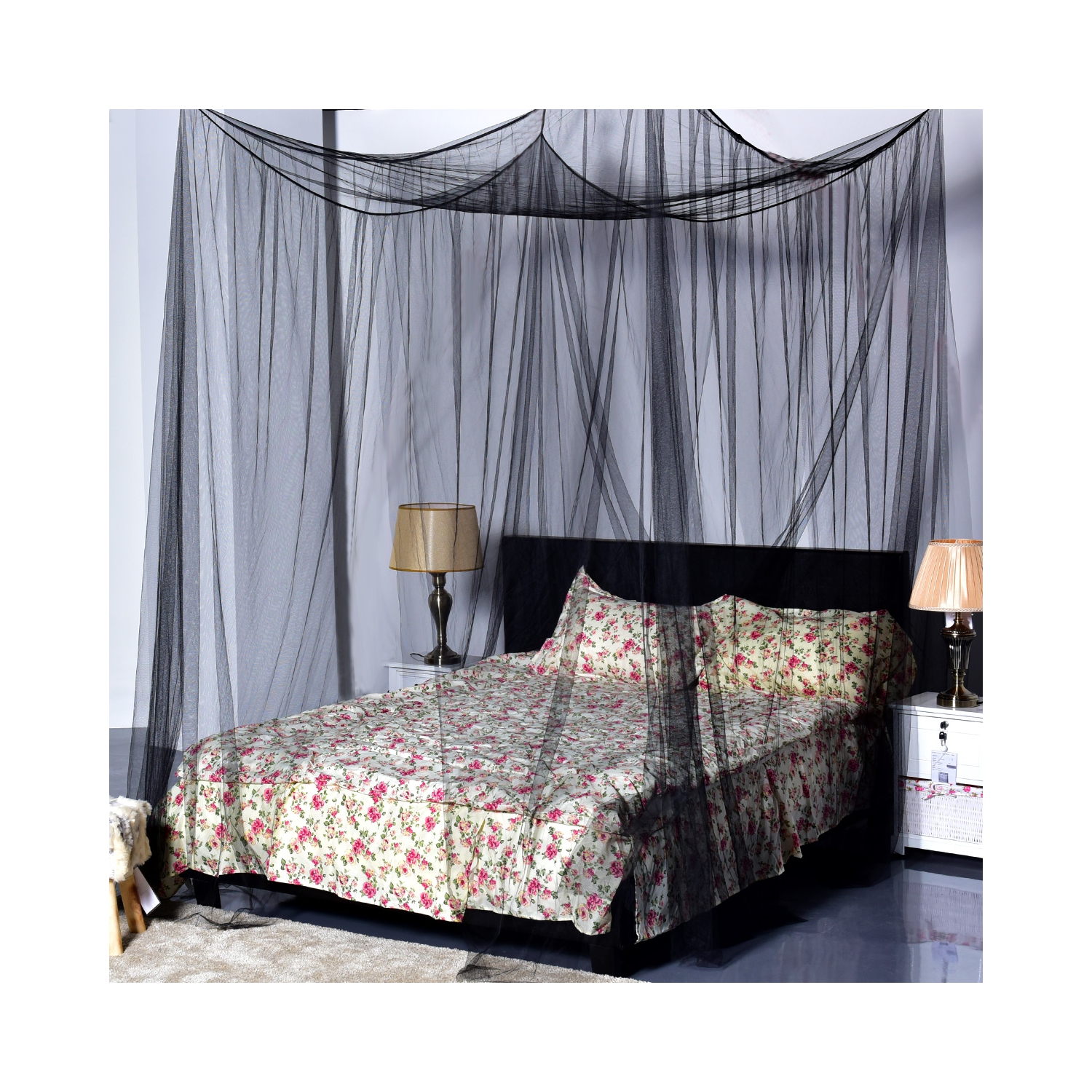 Costway – auvent de coin pour grand lit avec filet pour grand lit, filet, 4/paquet, noir