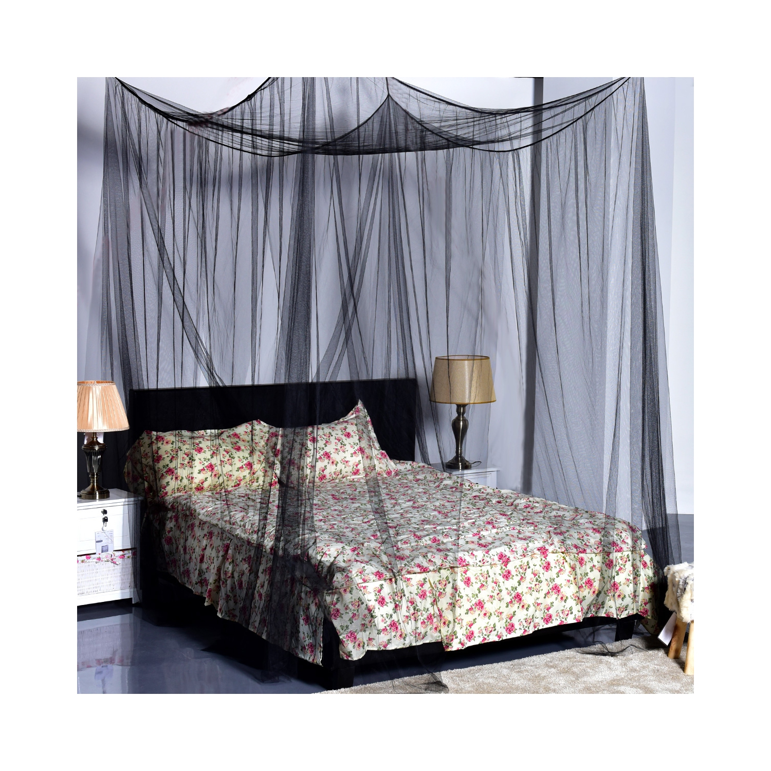 Costway – auvent de coin pour grand lit avec filet pour grand lit, filet, 4/paquet, noir