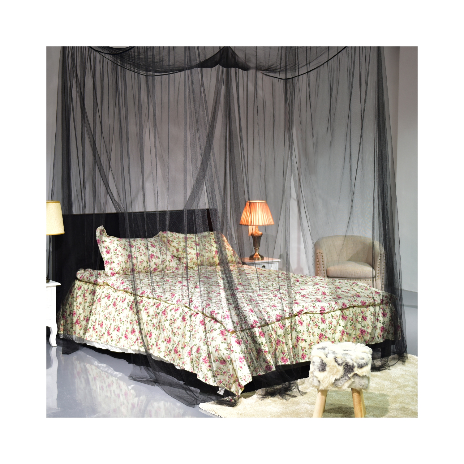 Costway – auvent de coin pour grand lit avec filet pour grand lit, filet, 4/paquet, noir