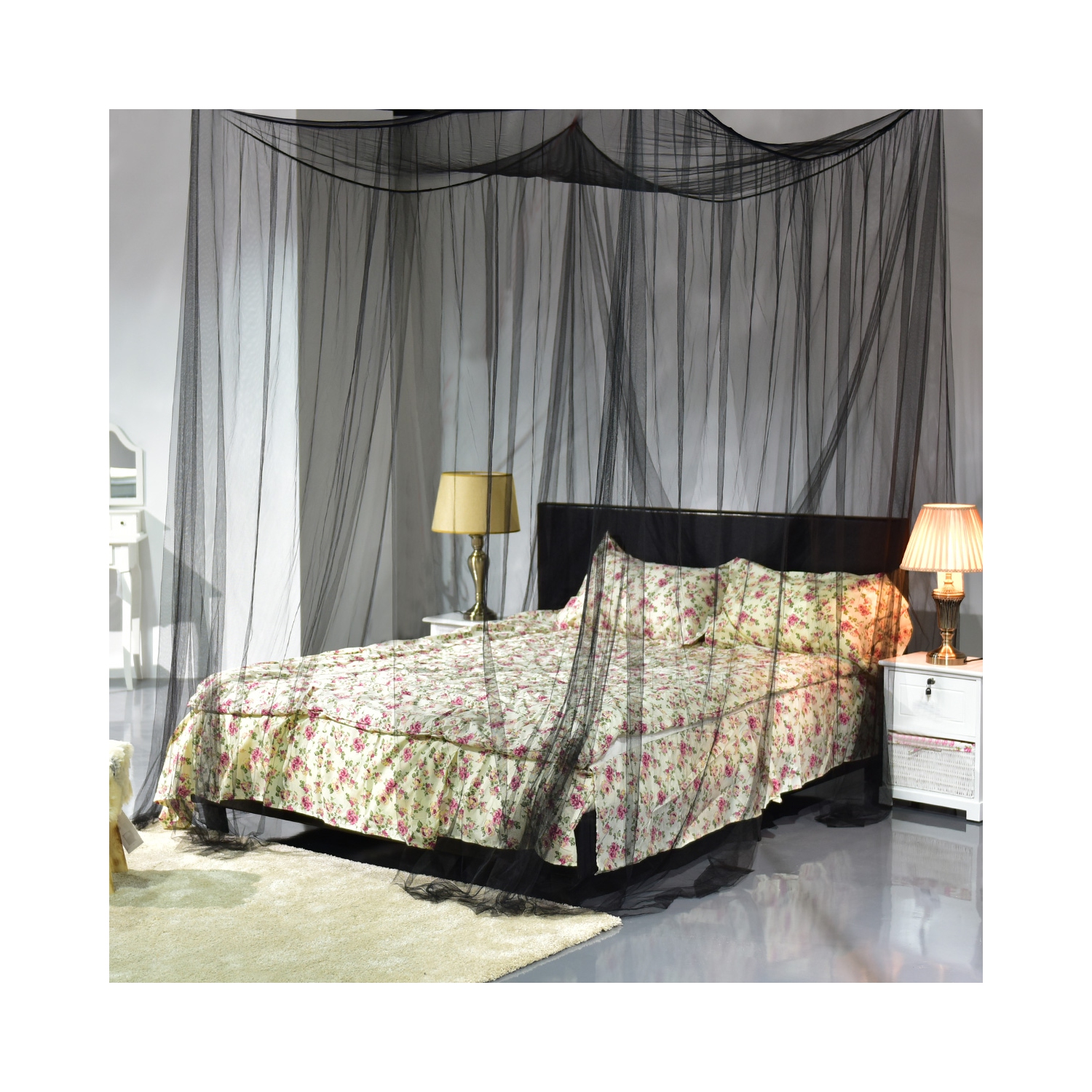 Costway – auvent de coin pour grand lit avec filet pour grand lit, filet, 4/paquet, noir