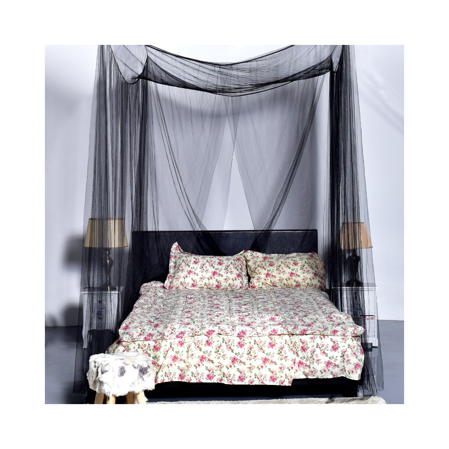 Costway – auvent de coin pour grand lit avec filet pour grand lit, filet, 4/paquet, noir