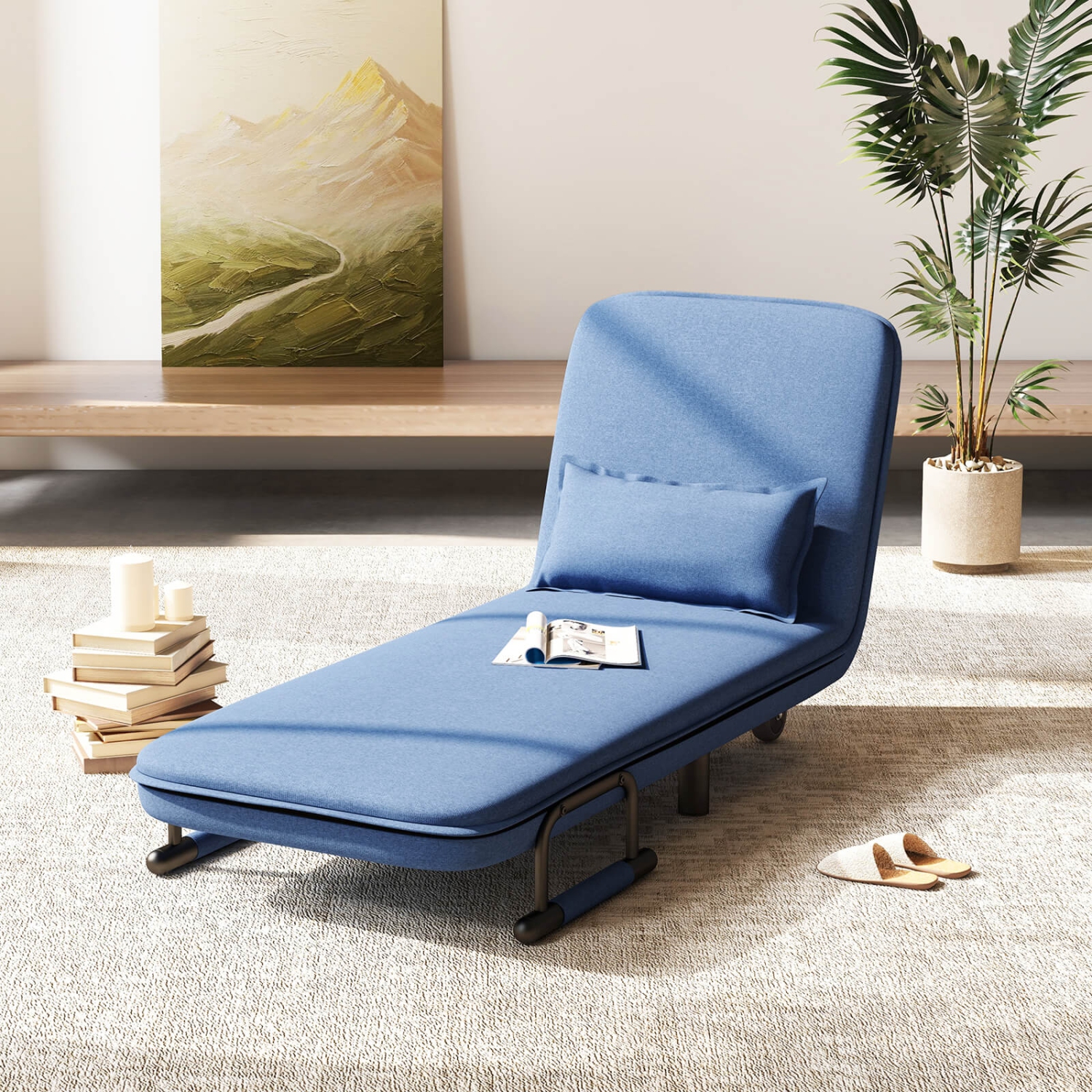 Costway 3-in-1 Convertible Sofa Bed with 5-Position Adjustable Backrest & Lumbar Pillow Blue