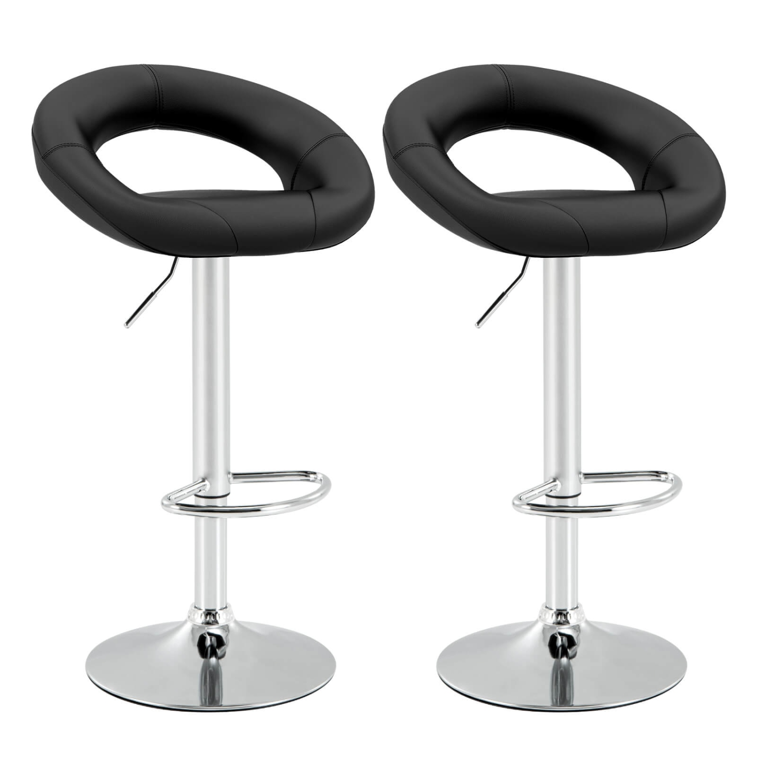 Costway Swivel Bar Stool Set of 2 Modern PU Leather Pub Stools with Hollow Back & Footrest