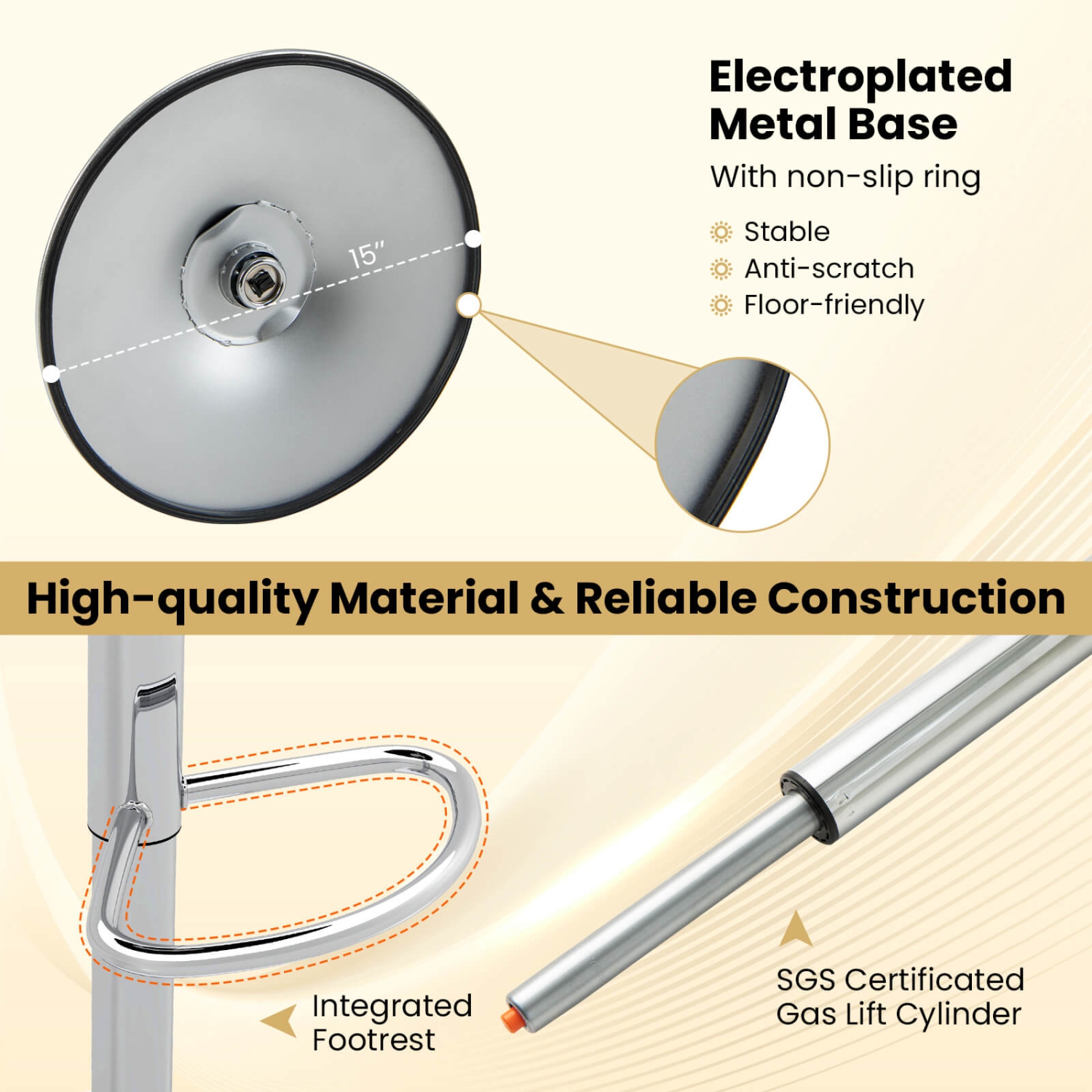 Costway Swivel Bar Stool Set of 2 Modern PU Leather Pub Stools with Hollow Back & Footrest