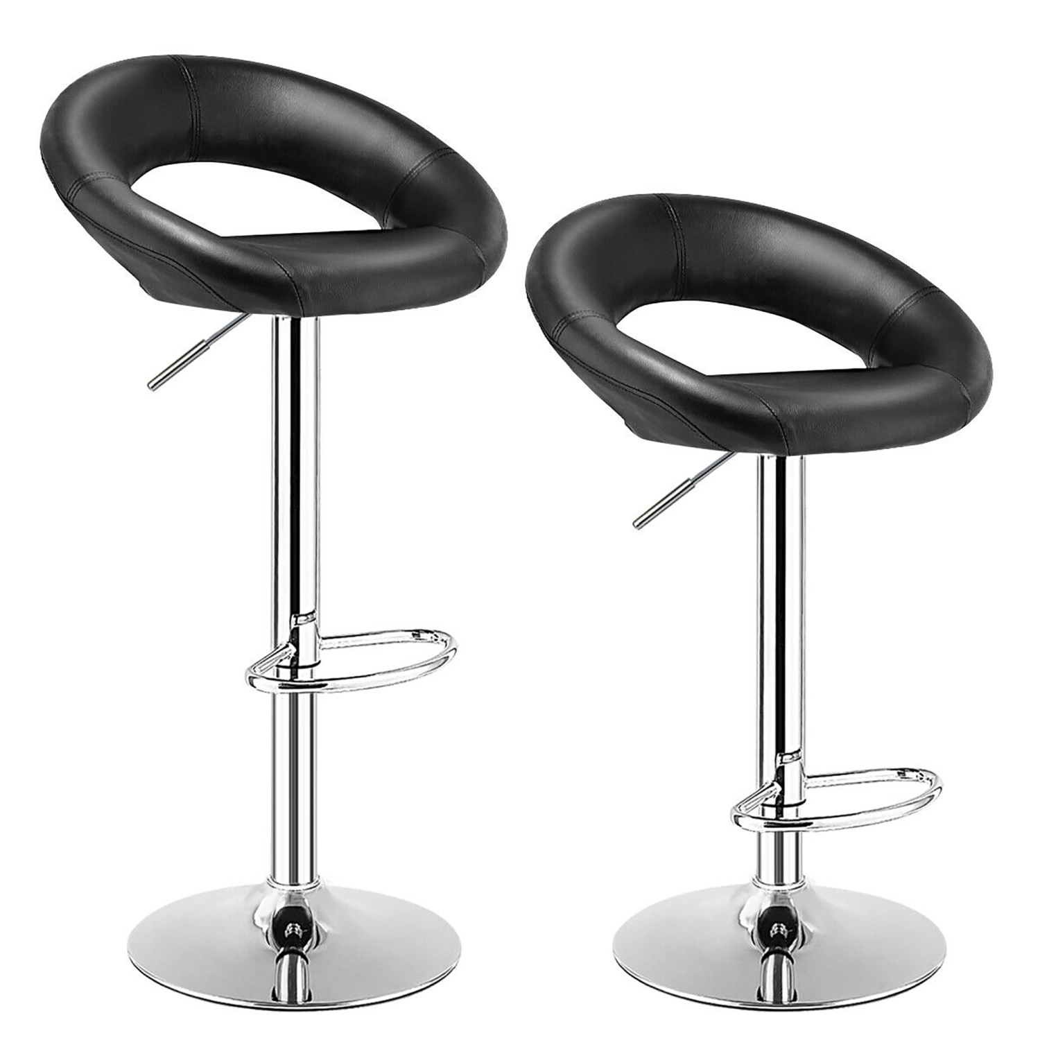Costway Swivel Bar Stool Set of 2 Modern PU Leather Pub Stools with Hollow Back & Footrest