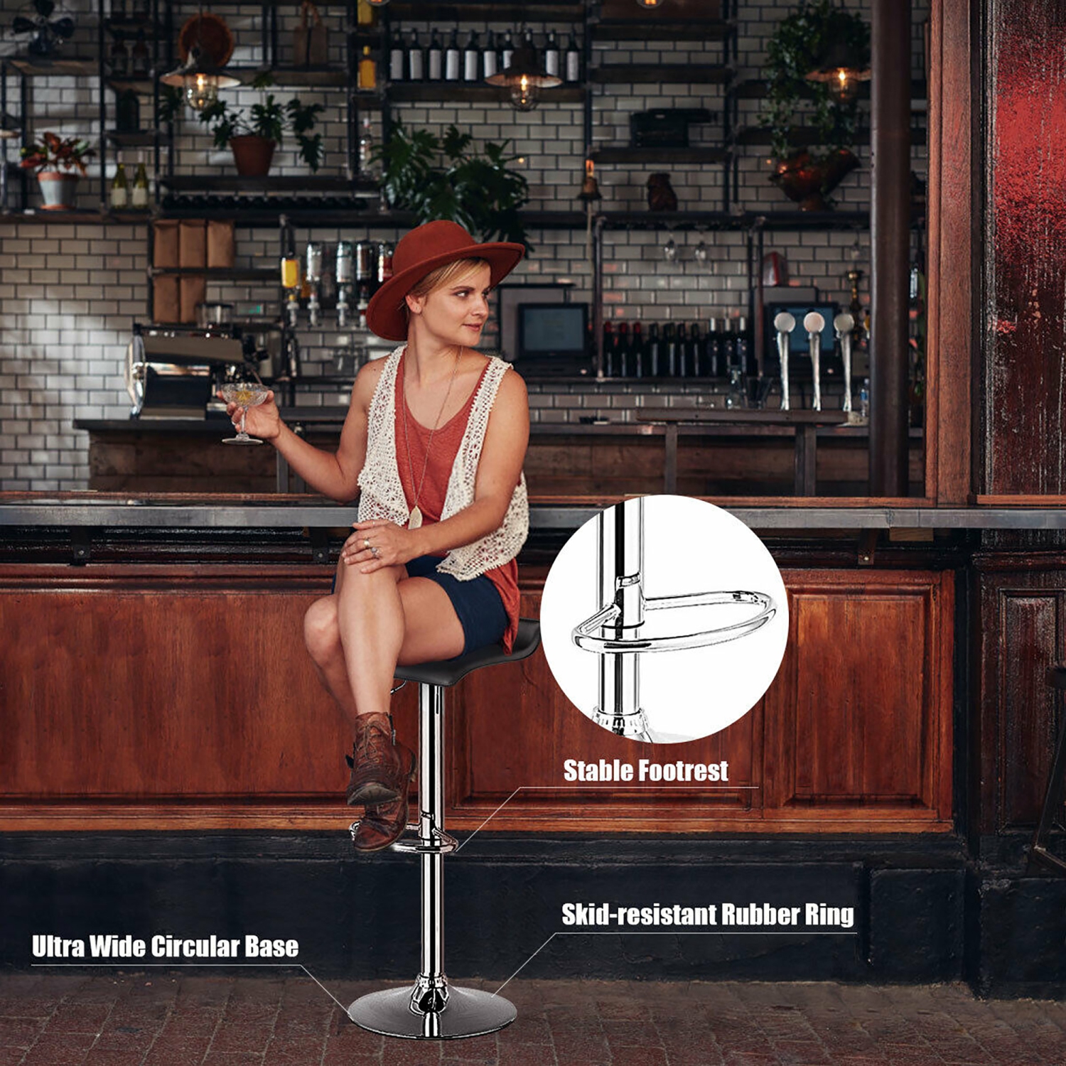 Ensemble de 2 tabourets de bar pivotants en PU Comptoir de cuisine réglable, Chaise de bar en cuir marque Costway