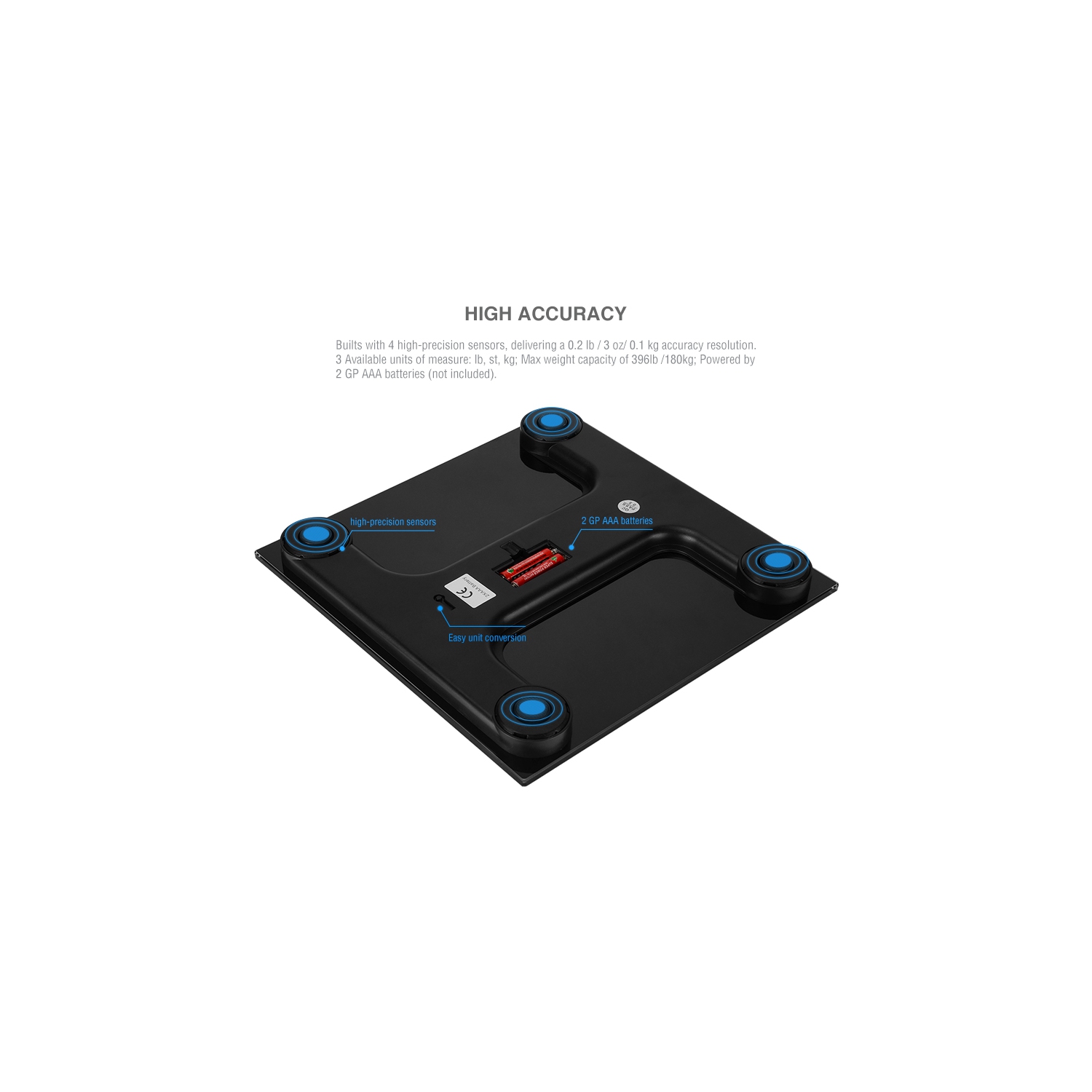 Bathroom Bath Scale, Digital Body Weight Glass Scale with Smart Step-on Technology and Temperature Display 396lb Capacity