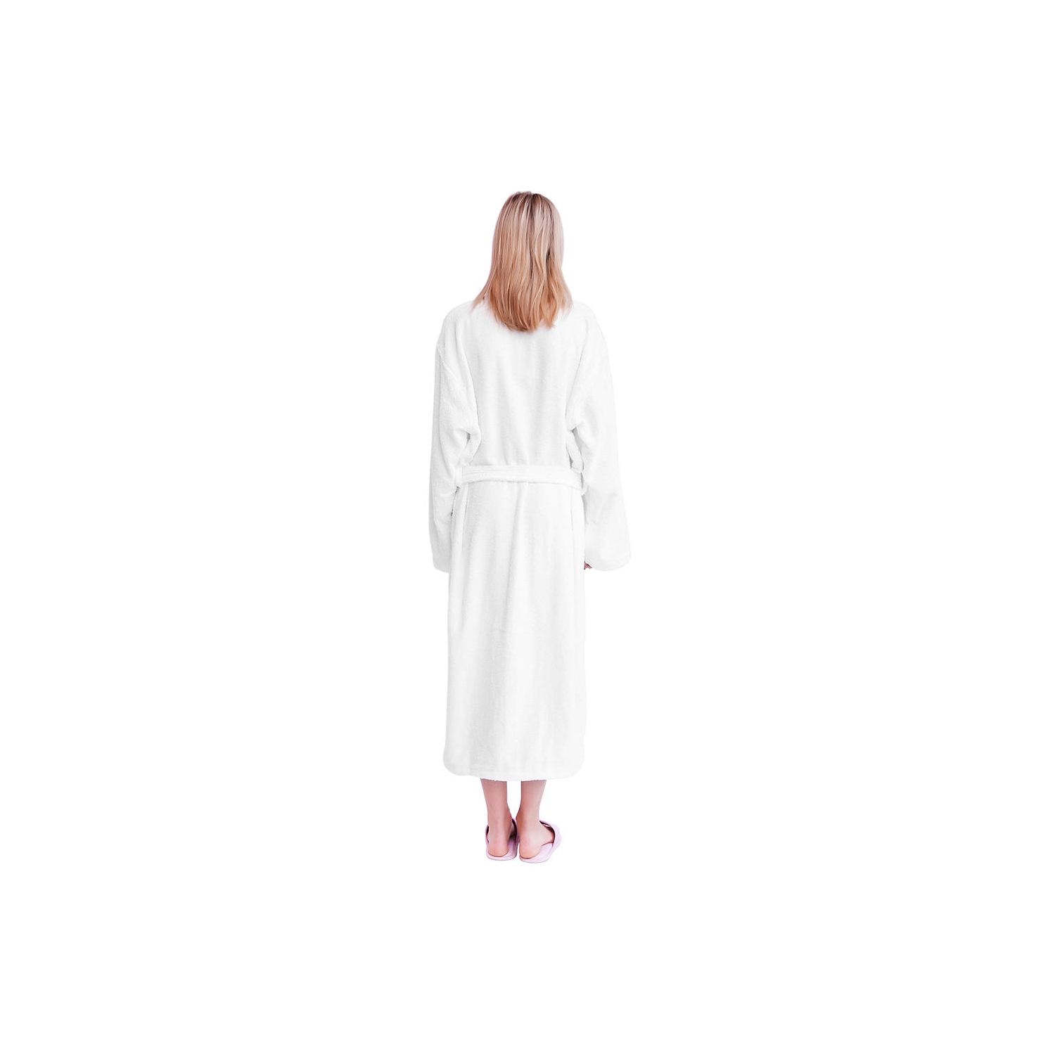 Full-Length Women Bathrobe, 100% Terry Cotton Sleepwear Soft Plush Long Robe Spa Kimono Robe, White, Medium