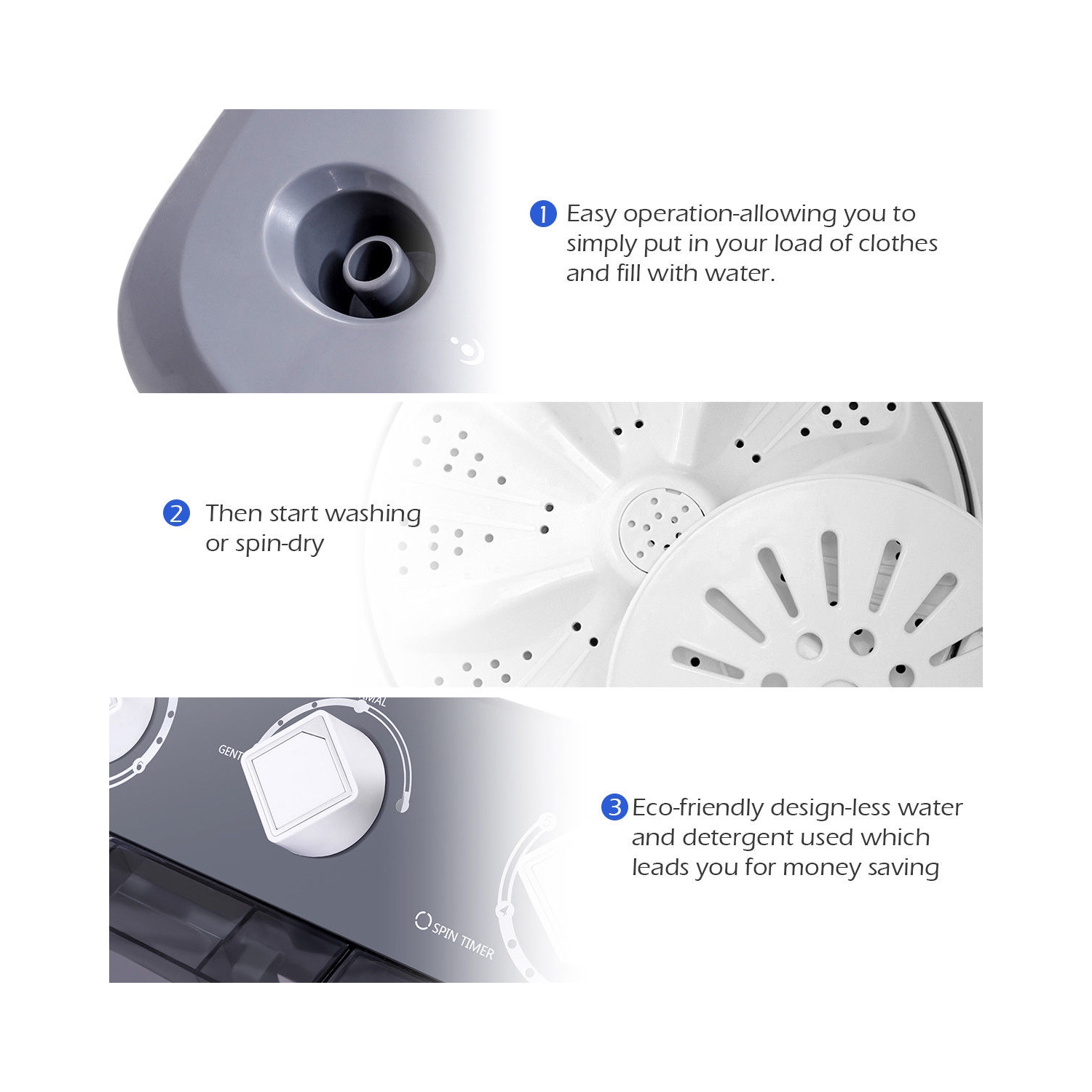 Mini lave-linge portable de 4,5 kg Lave-linge compact à deux cuvettes