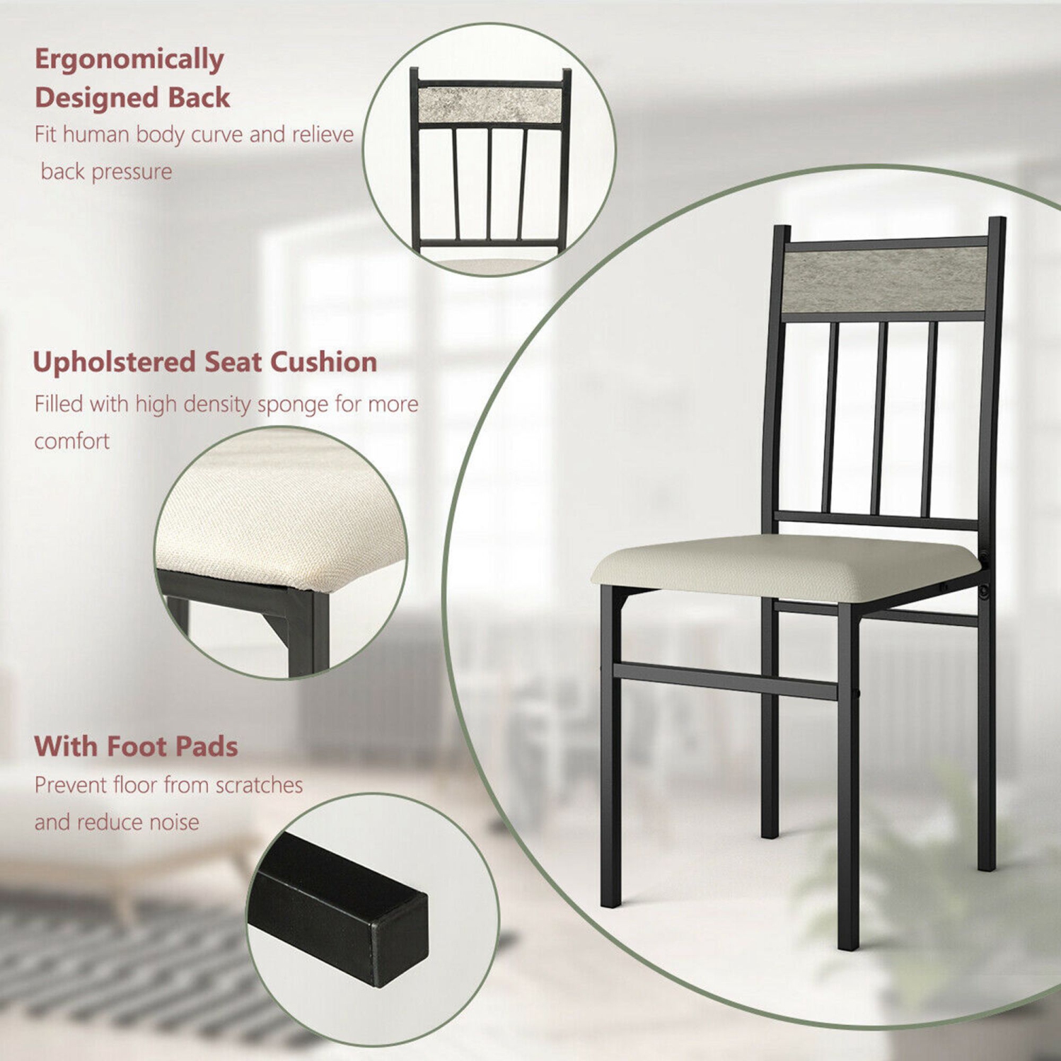 Costway 5 Piece Dining Set Faux Marble Top Table and 4 Padded Seat Chairs w/ Metal Legs