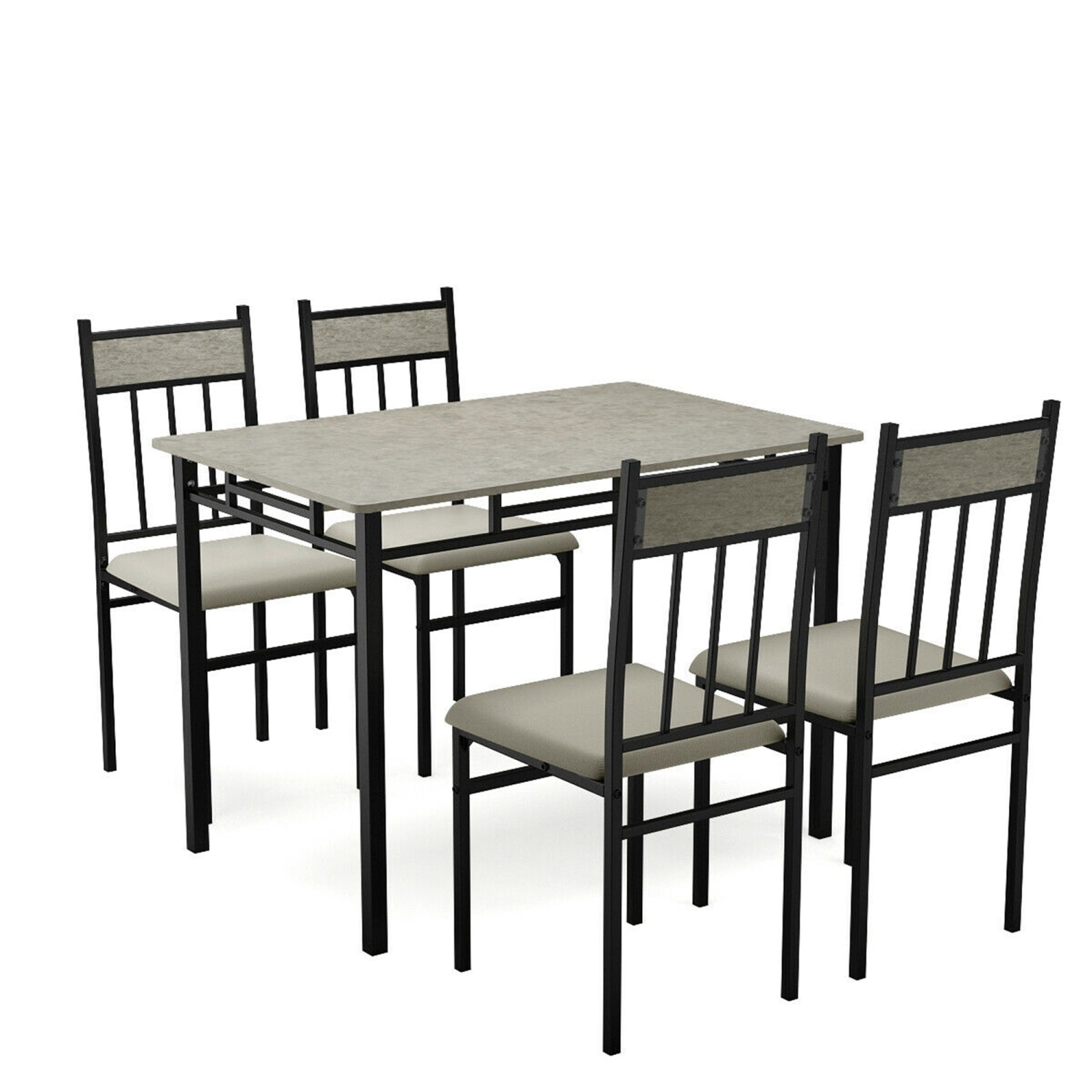 Costway 5 Piece Dining Set Faux Marble Top Table and 4 Padded Seat Chairs w/ Metal Legs