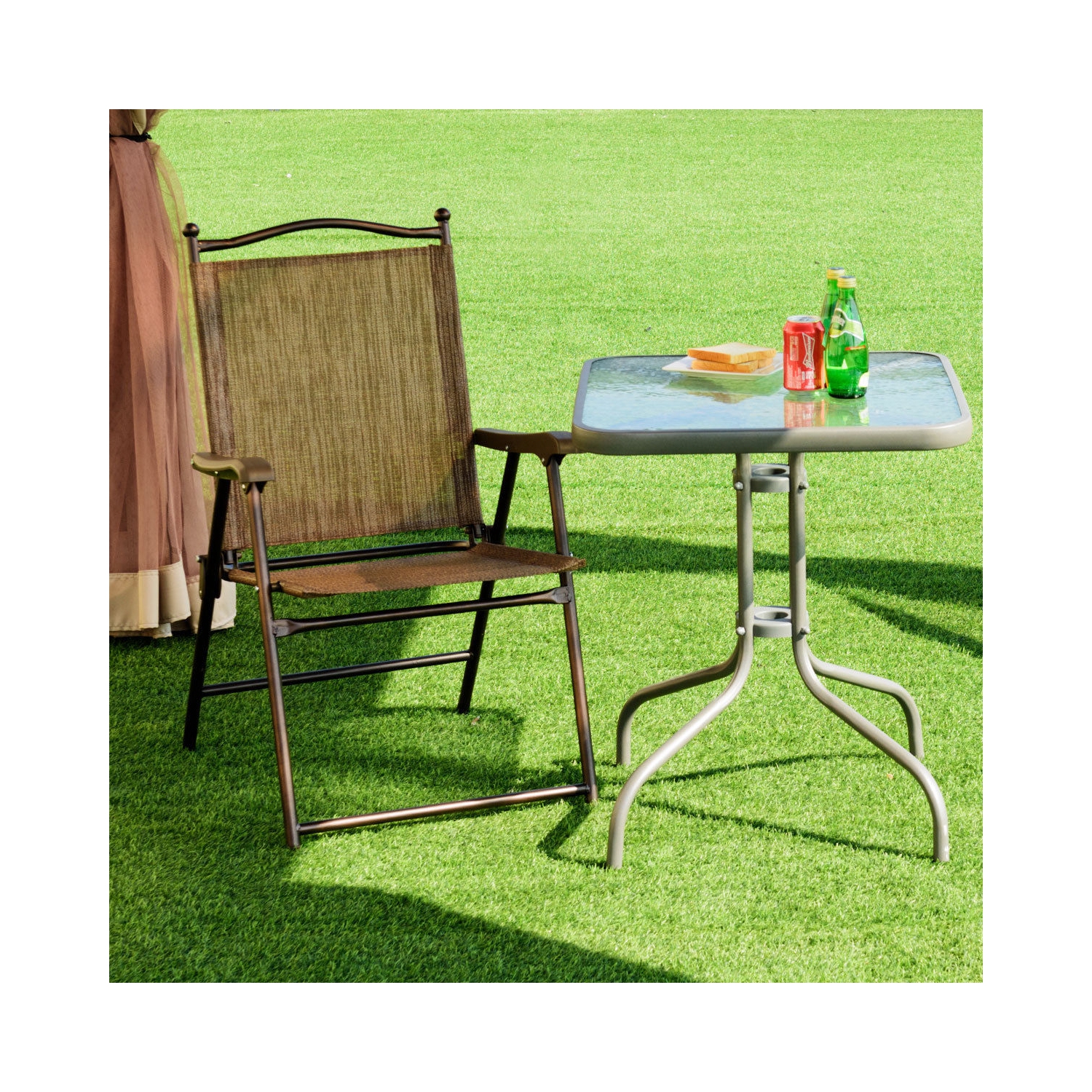 Costway Patio Folding Sling Back Chairs Camping Deck Garden Beach