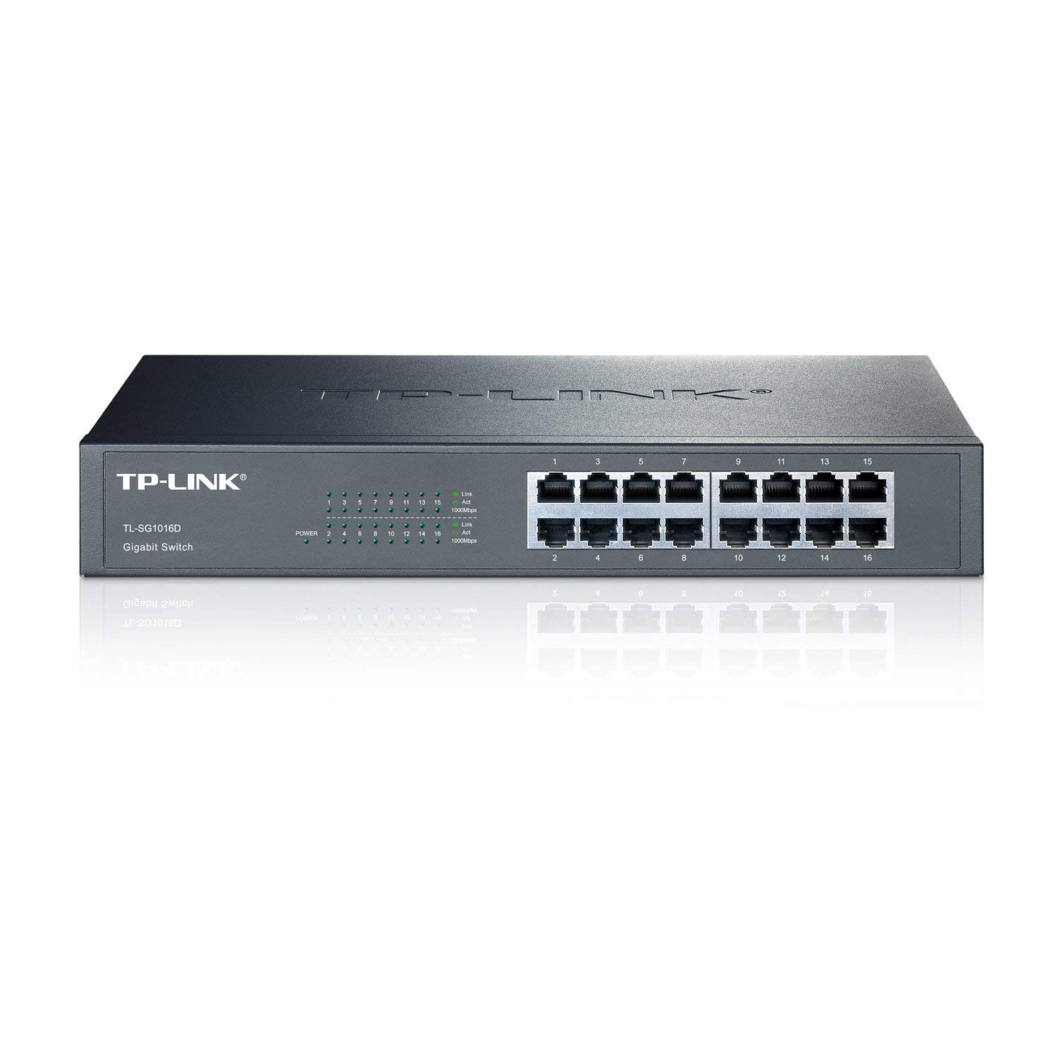 TP-Link TL-SG1016D 10/100/1000Mbps 16-Port Gigabit 13-inch Rackmountable Switch, 32Gbps Capacity