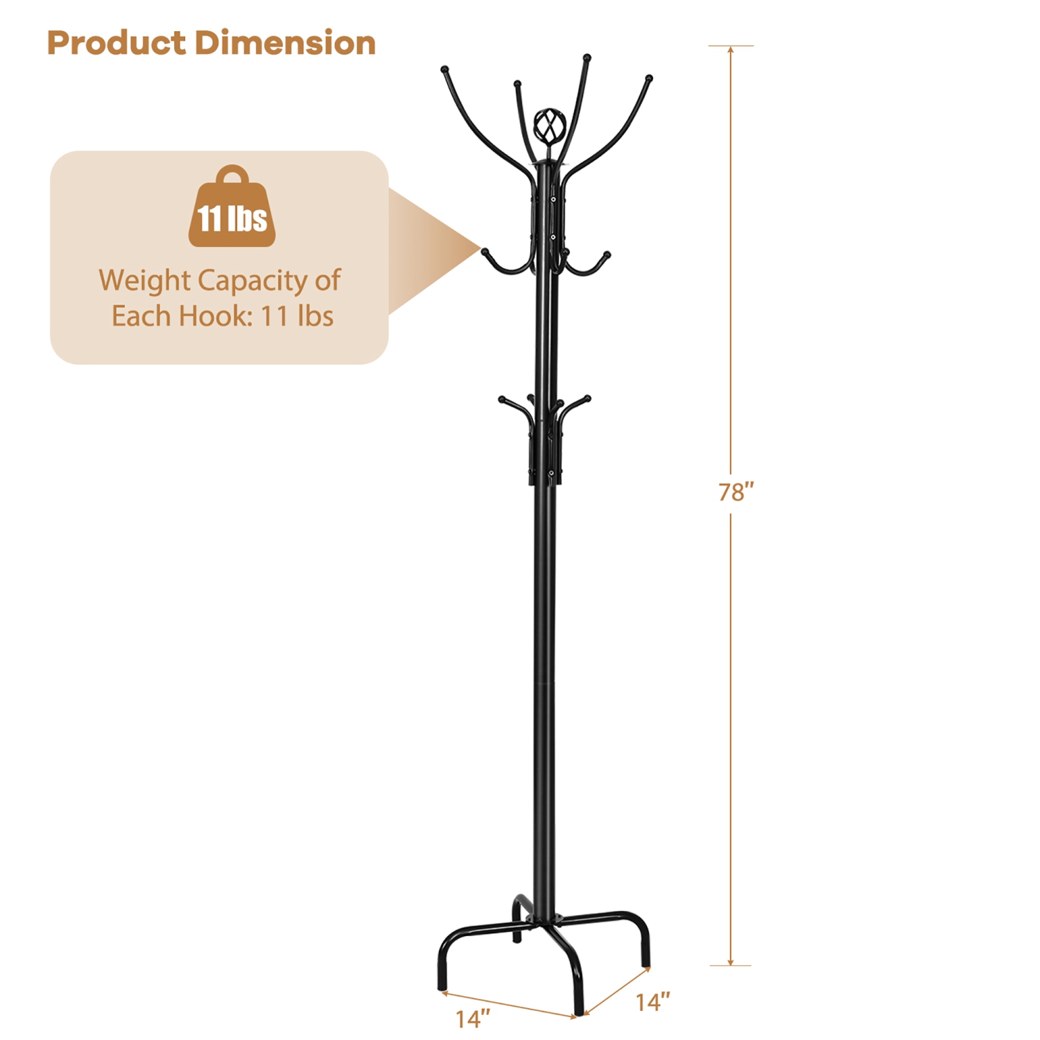 Costway 78" Metal Coat Rack Free Standing Tree Hat Umbrella Holder Hanger Hooks Black