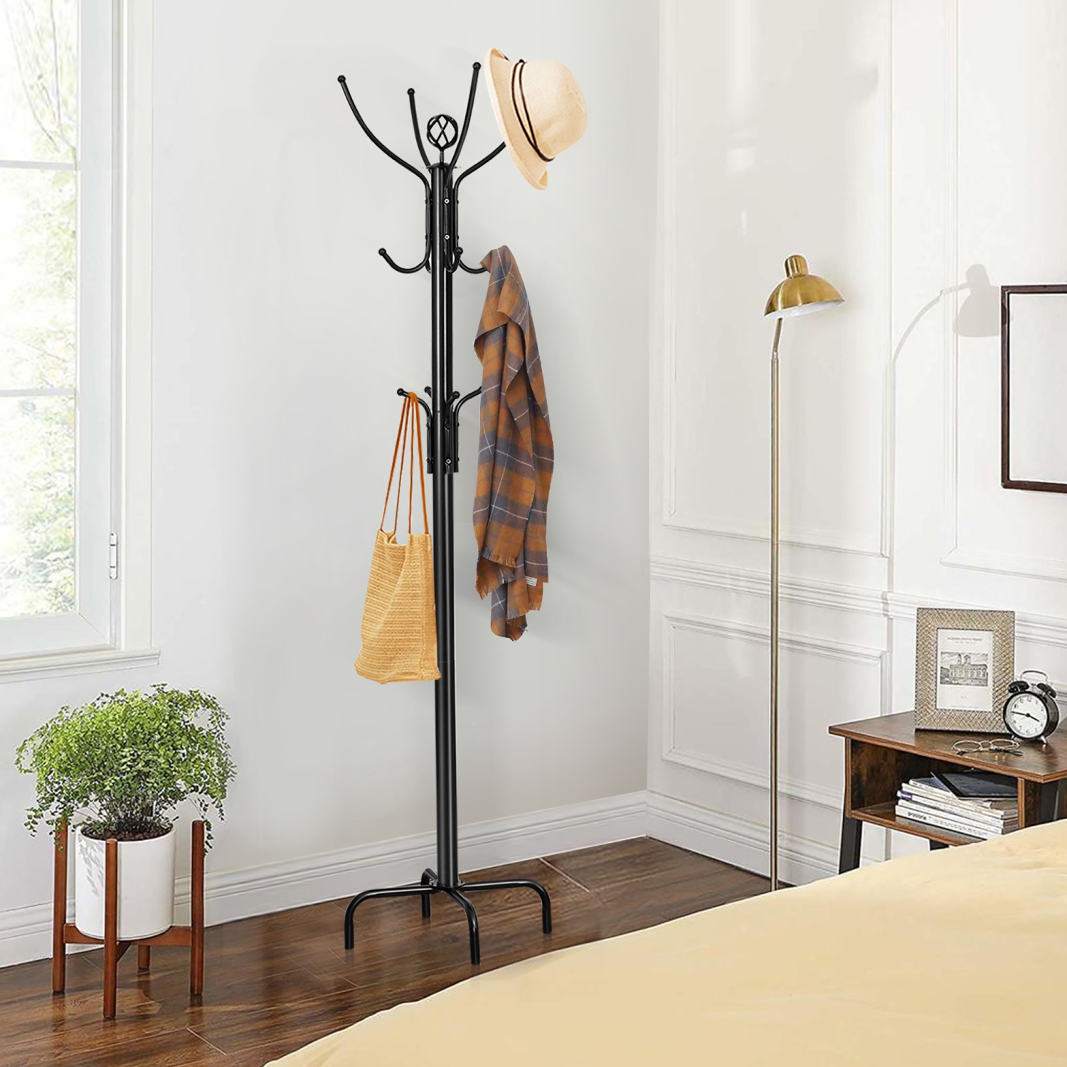 Costway 78" Metal Coat Rack Free Standing Tree Hat Umbrella Holder Hanger Hooks Black