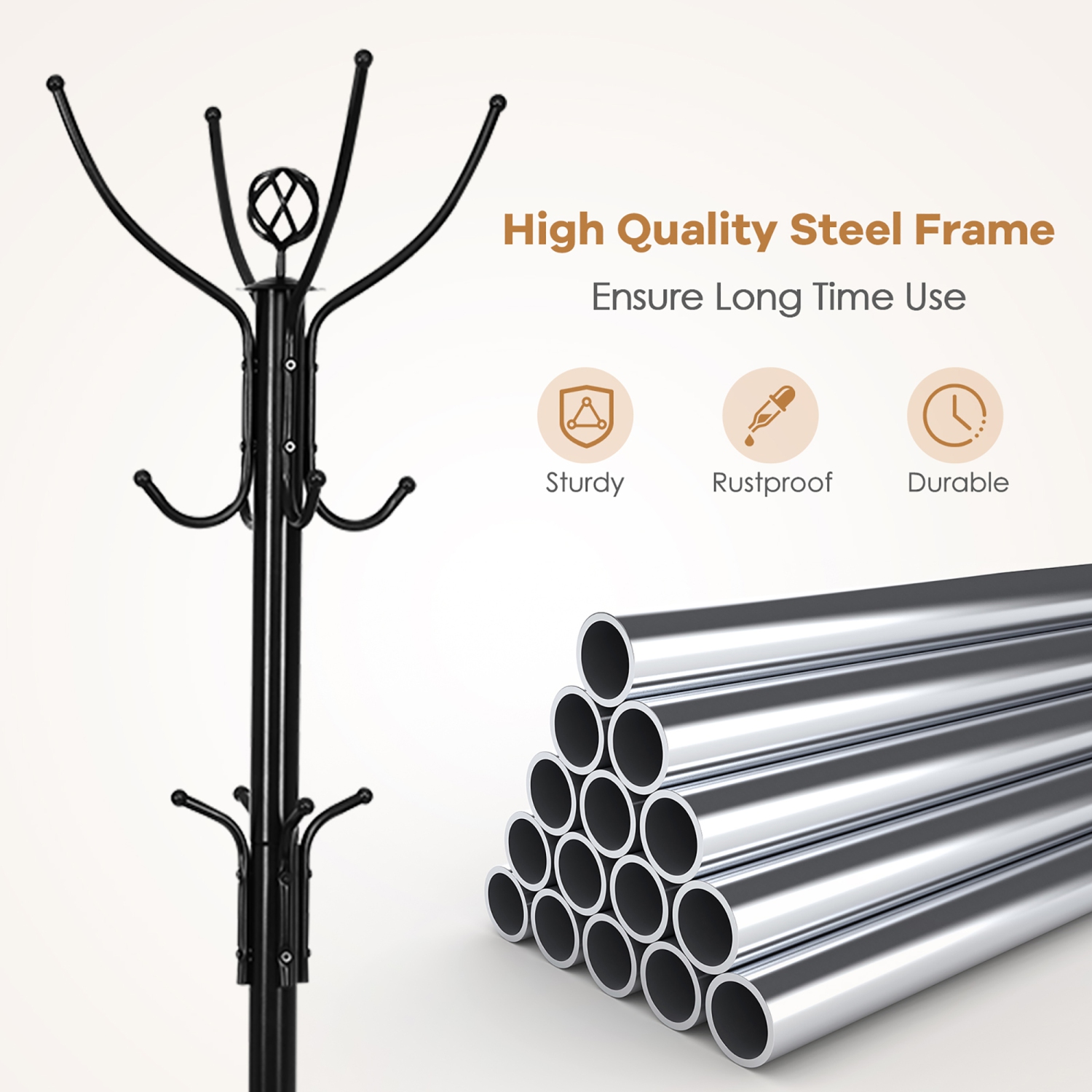 Costway 78" Metal Coat Rack Free Standing Tree Hat Umbrella Holder Hanger Hooks Black