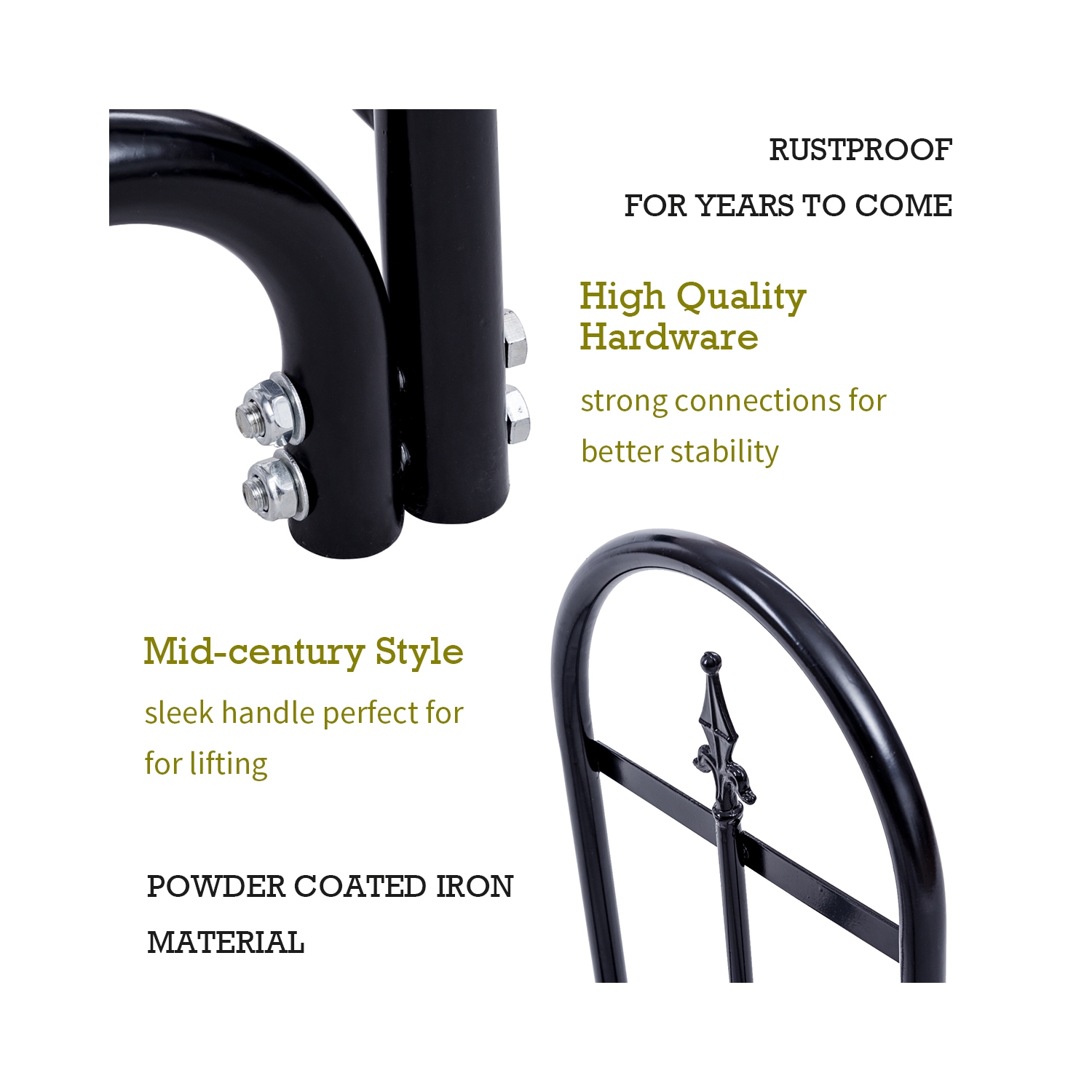 2 Feet Outdoor Heavy Duty Steel Firewood Log Rack Wood Storage Holder Black