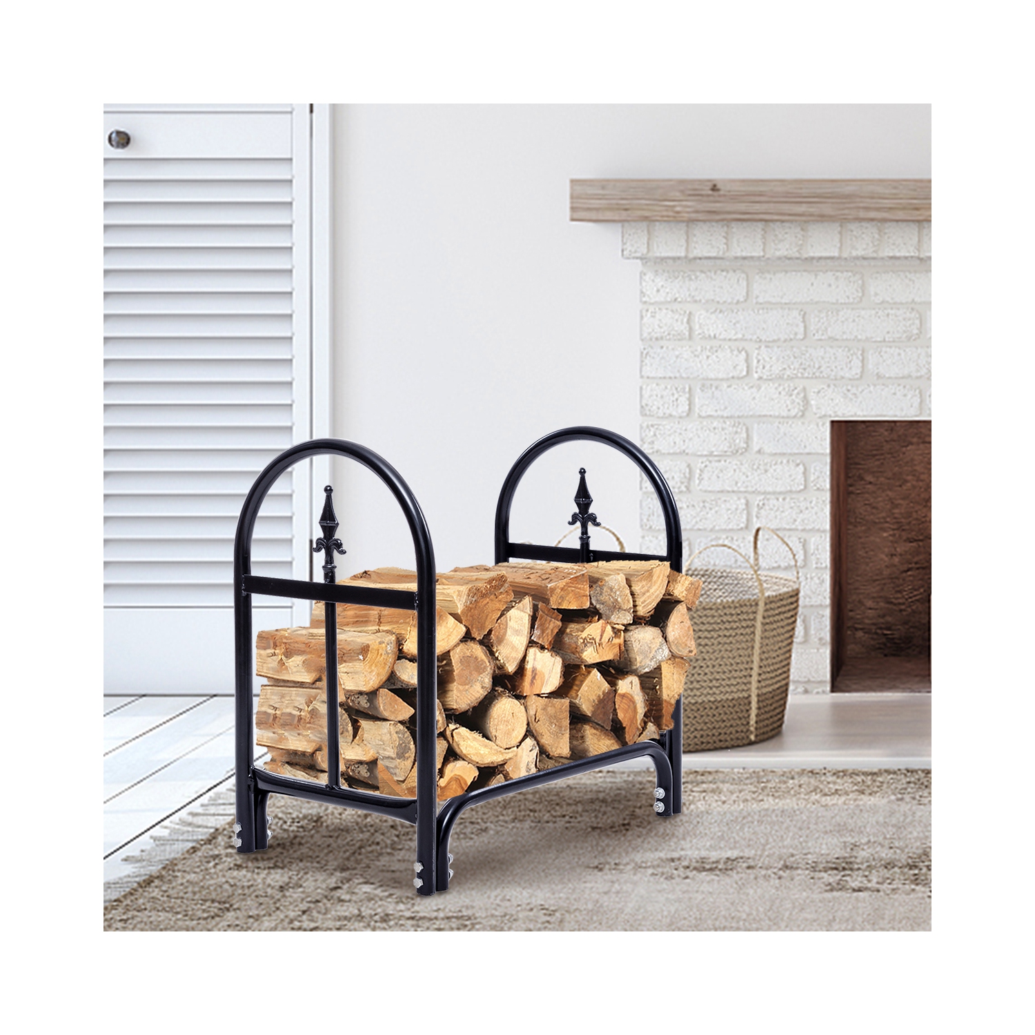 2 Feet Outdoor Heavy Duty Steel Firewood Log Rack Wood Storage Holder Black