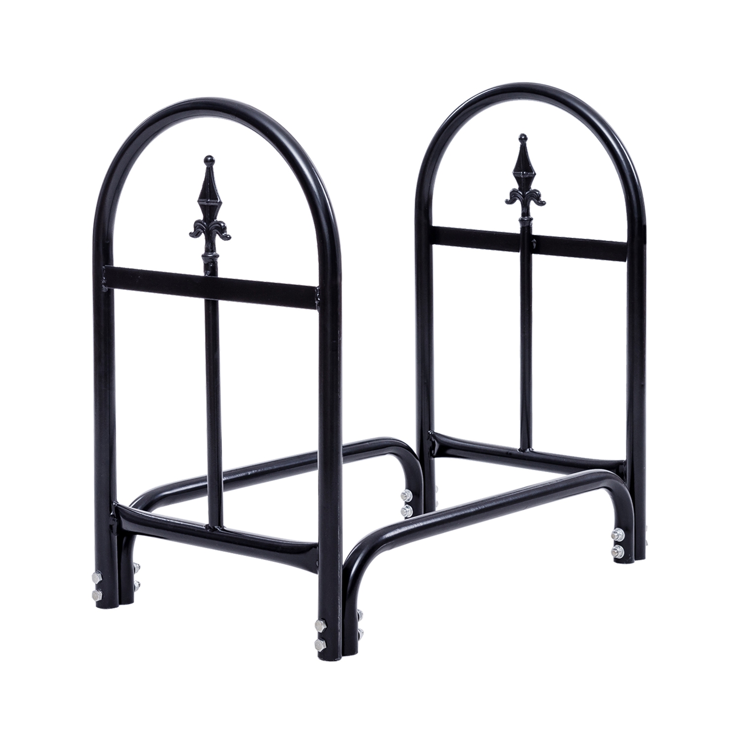 2 Feet Outdoor Heavy Duty Steel Firewood Log Rack Wood Storage Holder Black