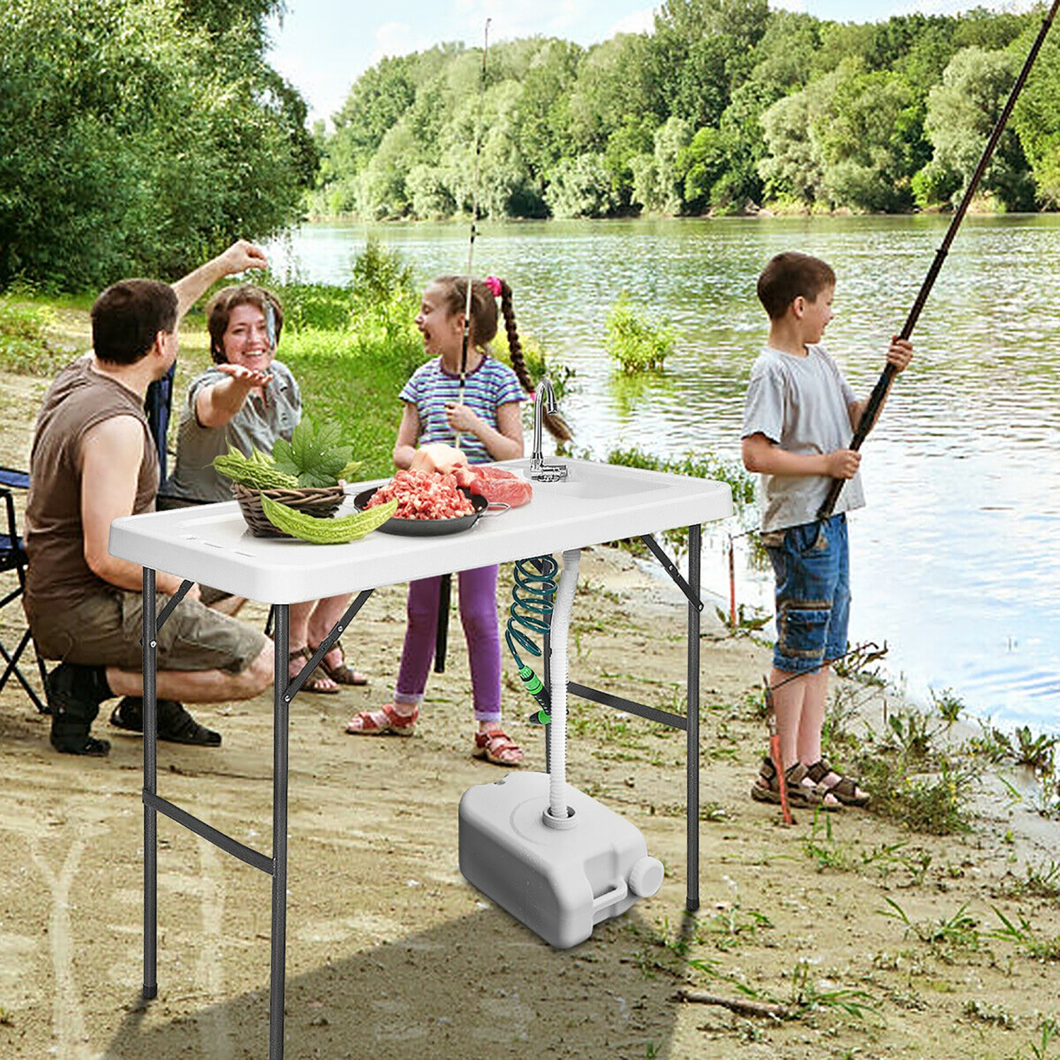 Costway Folding Portable Fish Fillet Table Folding Camping Table w