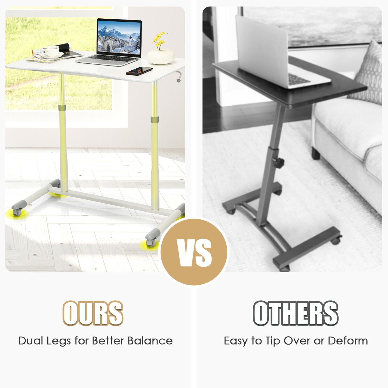 Costway Height Adjustable Computer Desk Sit to Stand Rolling Notebook Table Portable