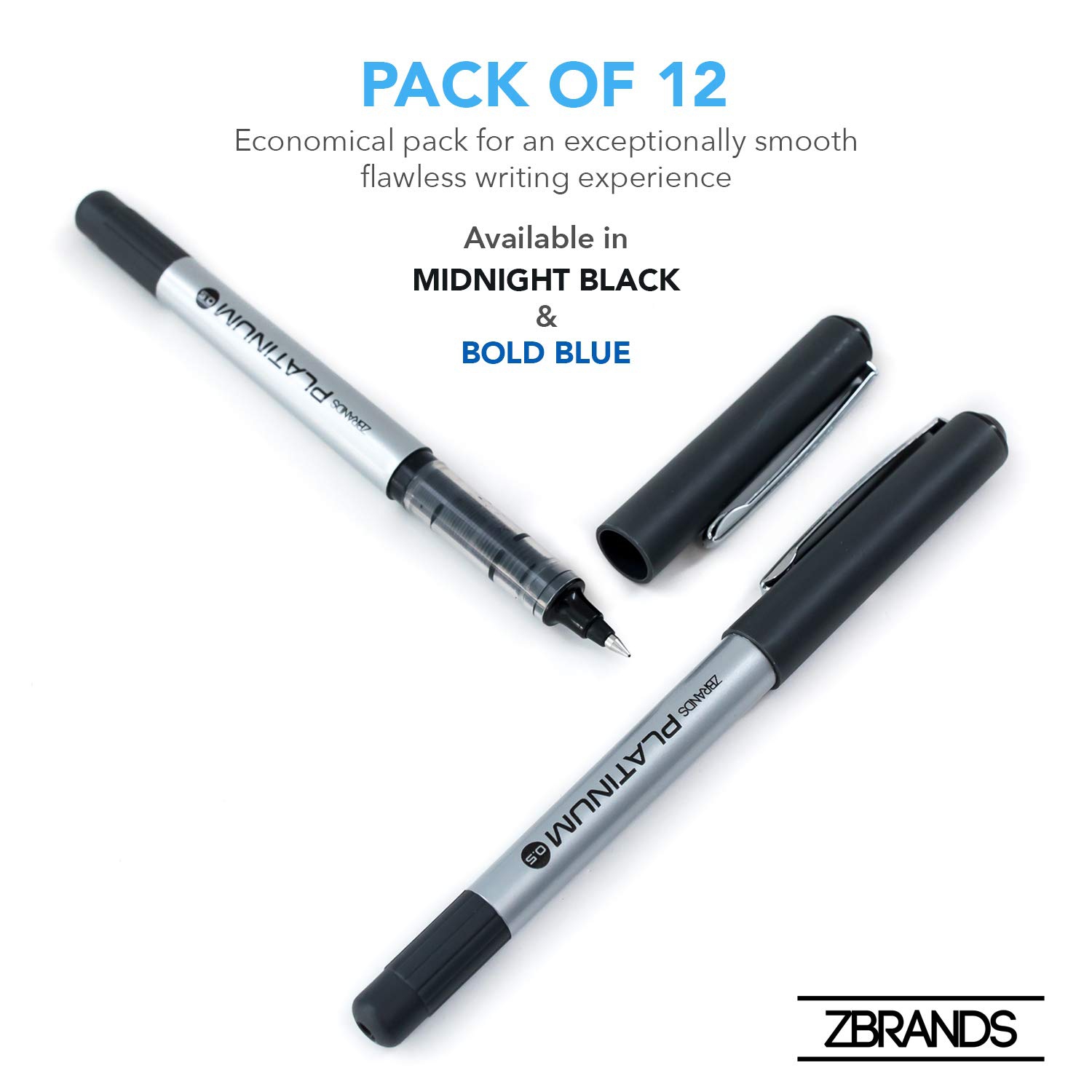 ZBRANDS // Microball Roller Pens, Micro Point, Platinum Rollerball Pen, 12-Pack, (Bold Blue)