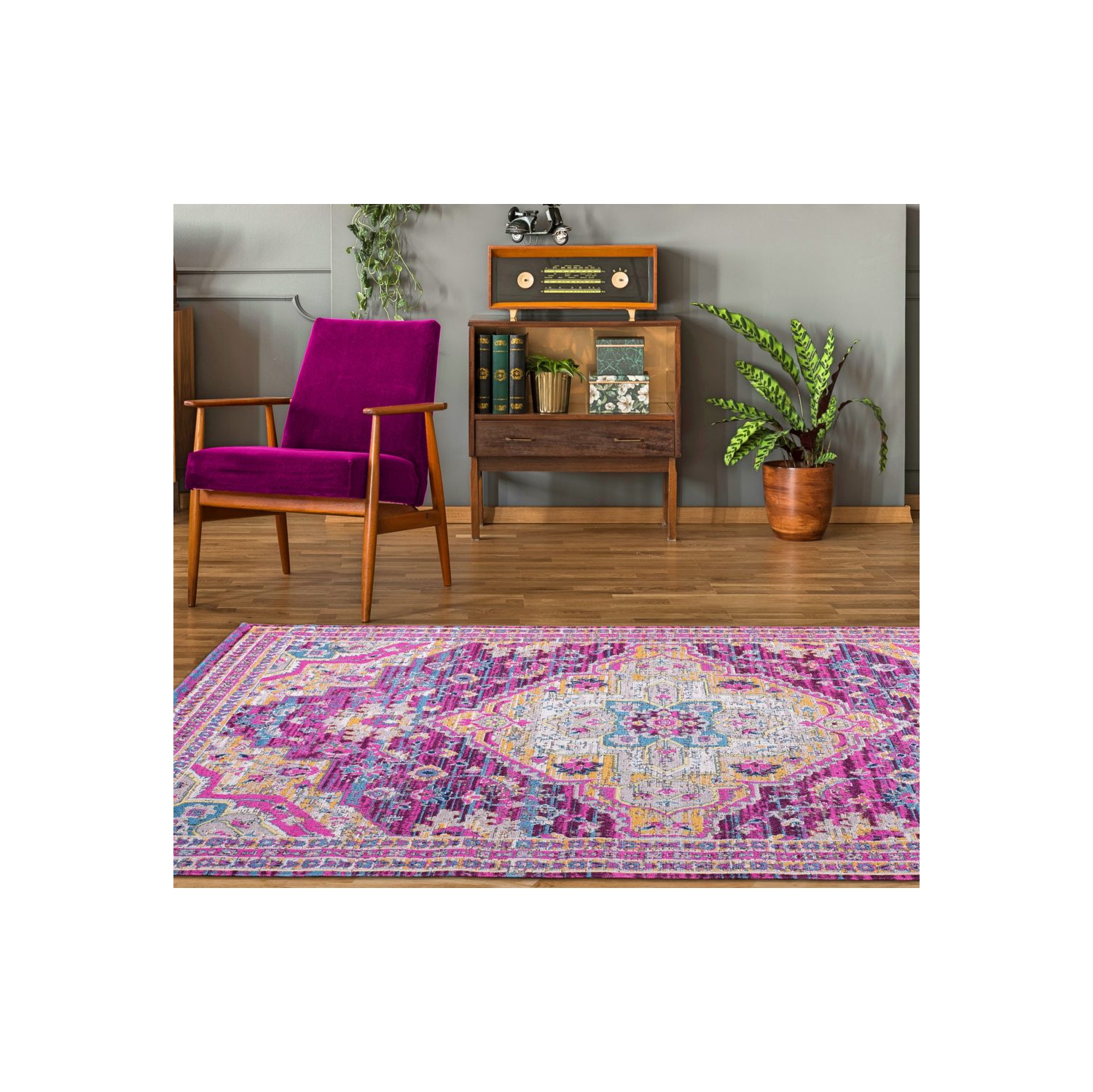Tapis traditionnel Elson Lilac Beige, intérieur/extérieur, 6 pi 5 po x 9 pi 5 po
