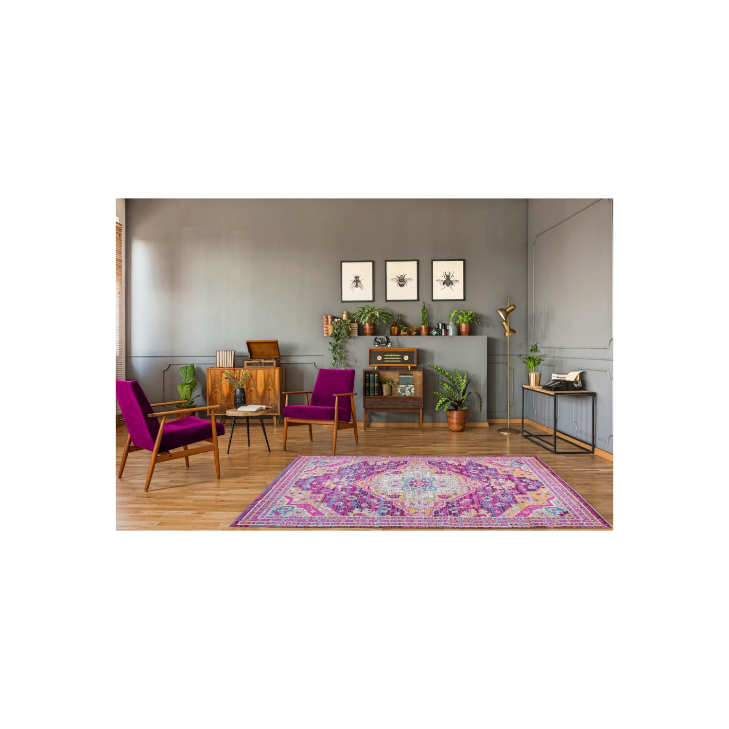 Tapis traditionnel Elson Lilac Beige, intérieur/extérieur, 6 pi 5 po x 9 pi 5 po