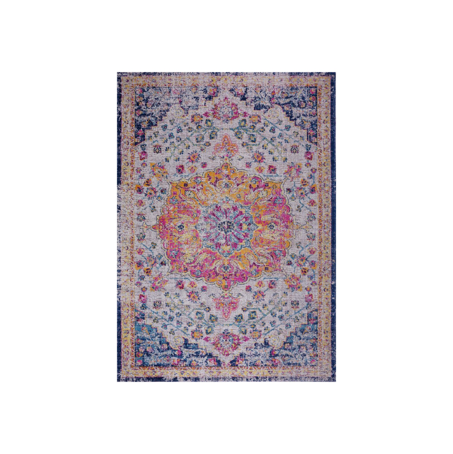 Orlando Blue Yellow Traditional Indoor/Outdoor Area Rug 2'7" x 4'11"