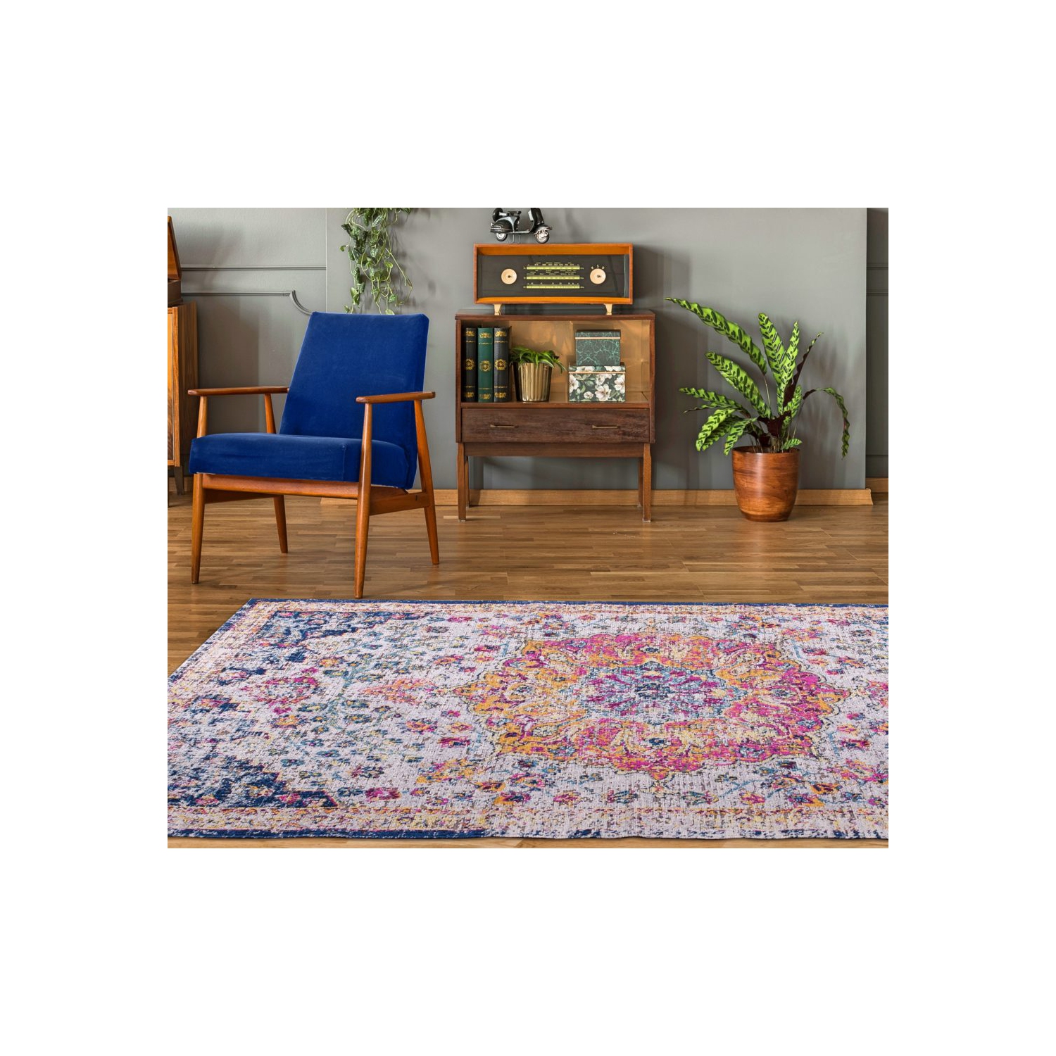 Orlando Blue Yellow Traditional Indoor/Outdoor Area Rug 5'2" x 7'5"