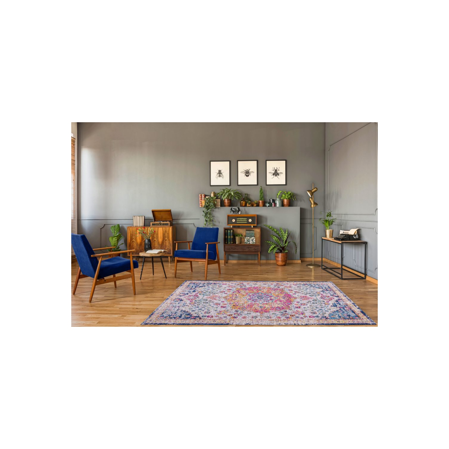 Tapis traditionnel Orlando Blue Yellow, intérieur/extérieur, 7 pi 10 po x 10 pi 5 po