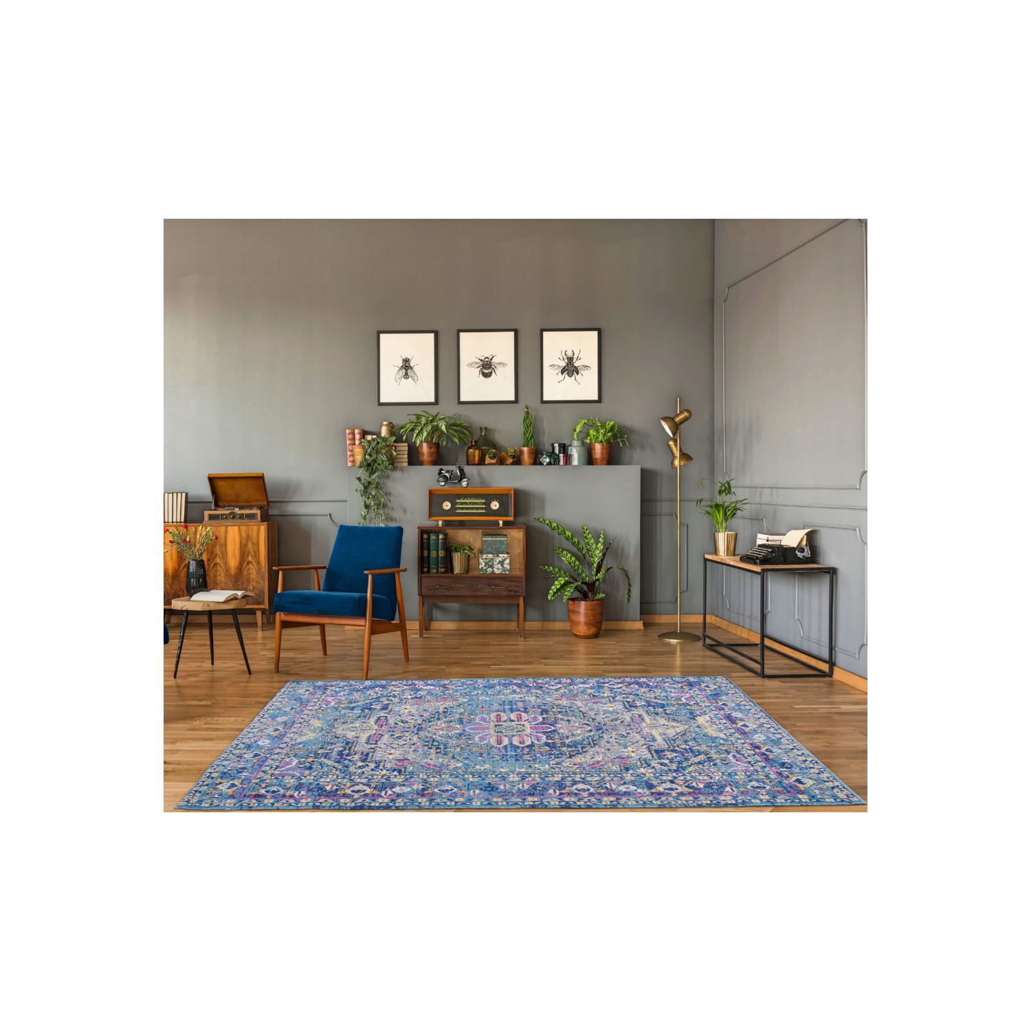 Rowen Dark Blue Traditional Indoor/Outdoor Area Rug 2'7" x 4'11"