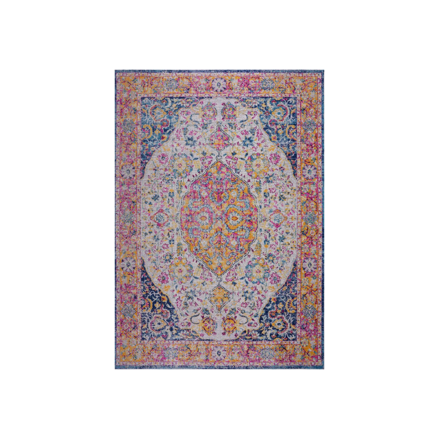 Florida Cream Blue Traditional Indoor/Outdoor Area Rug 7'10" x 10'5"