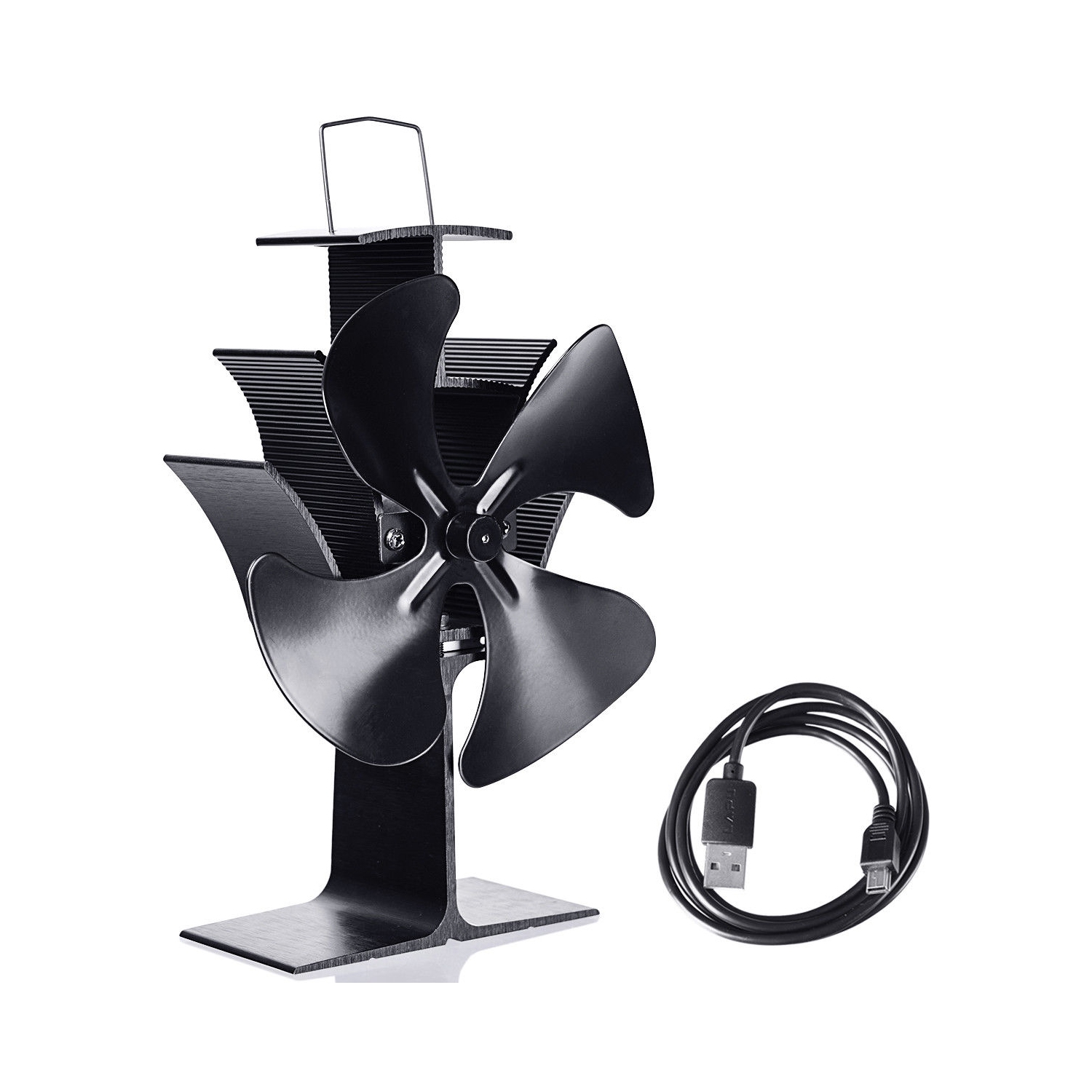 Costway 4 Blades Fireplace Stove Fan Fuel Saving Heat Powered Wood Burner Eco USB