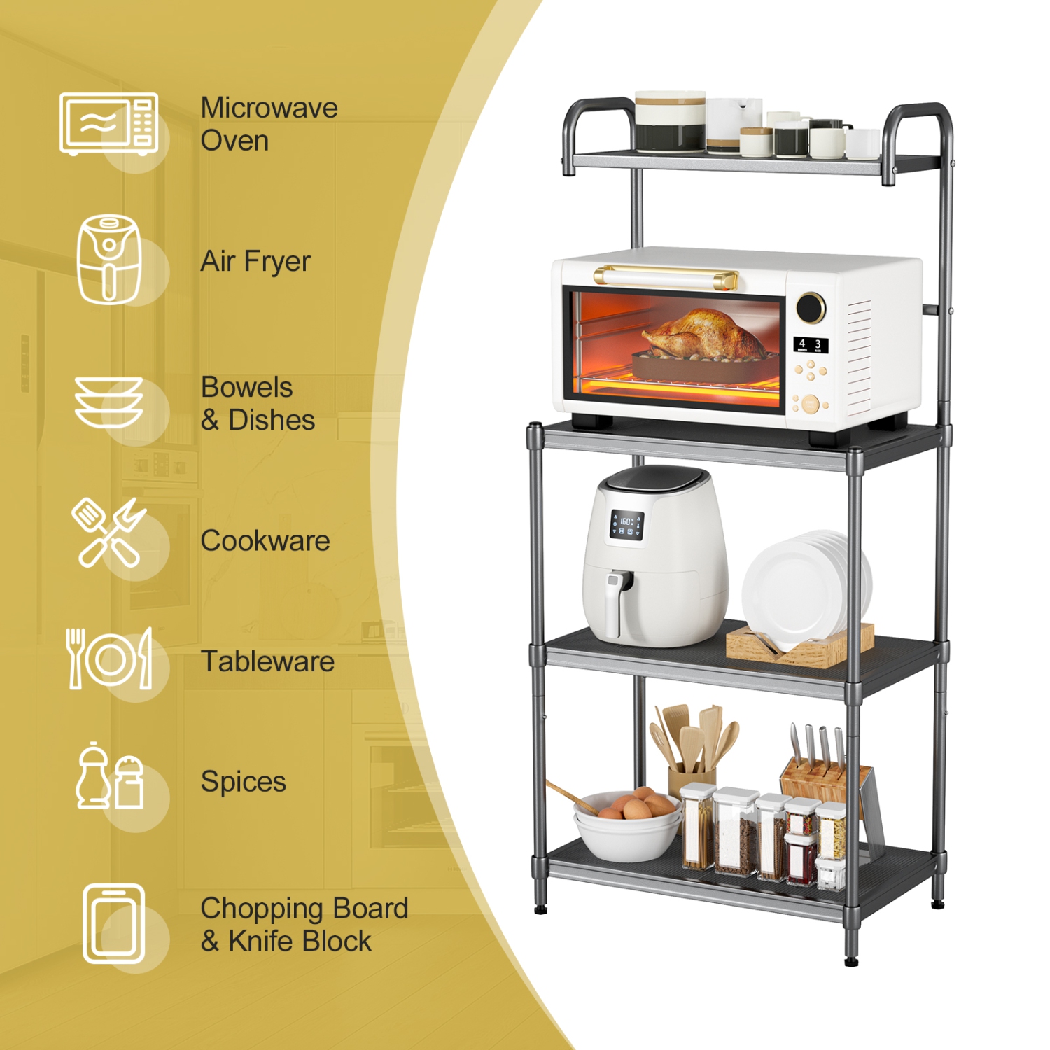 Costway 4-Tier Baker's Rack Microwave Oven Stand Shelves Kitchen Storage Rack Organizer